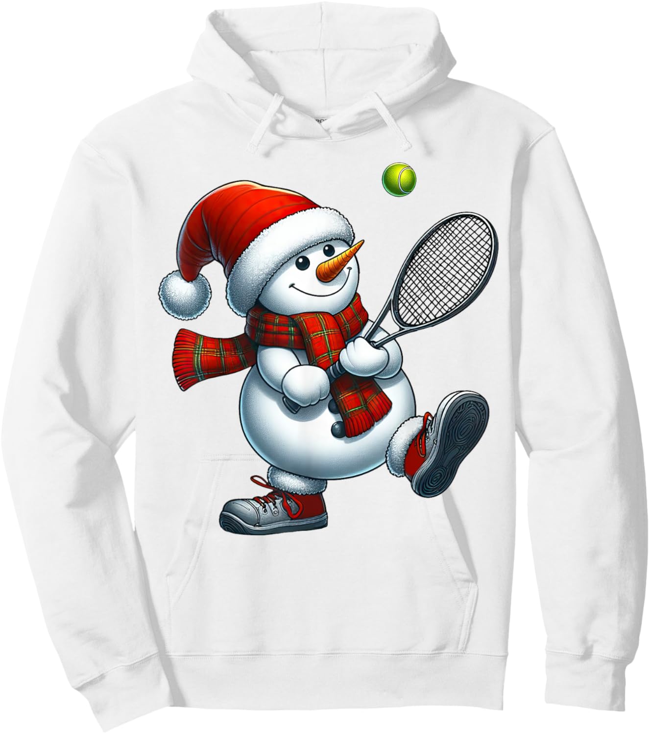 Tennis Snowman Santa Hat Christmas Xmas Boys Girls Kids Hoodie - Hoodie | White