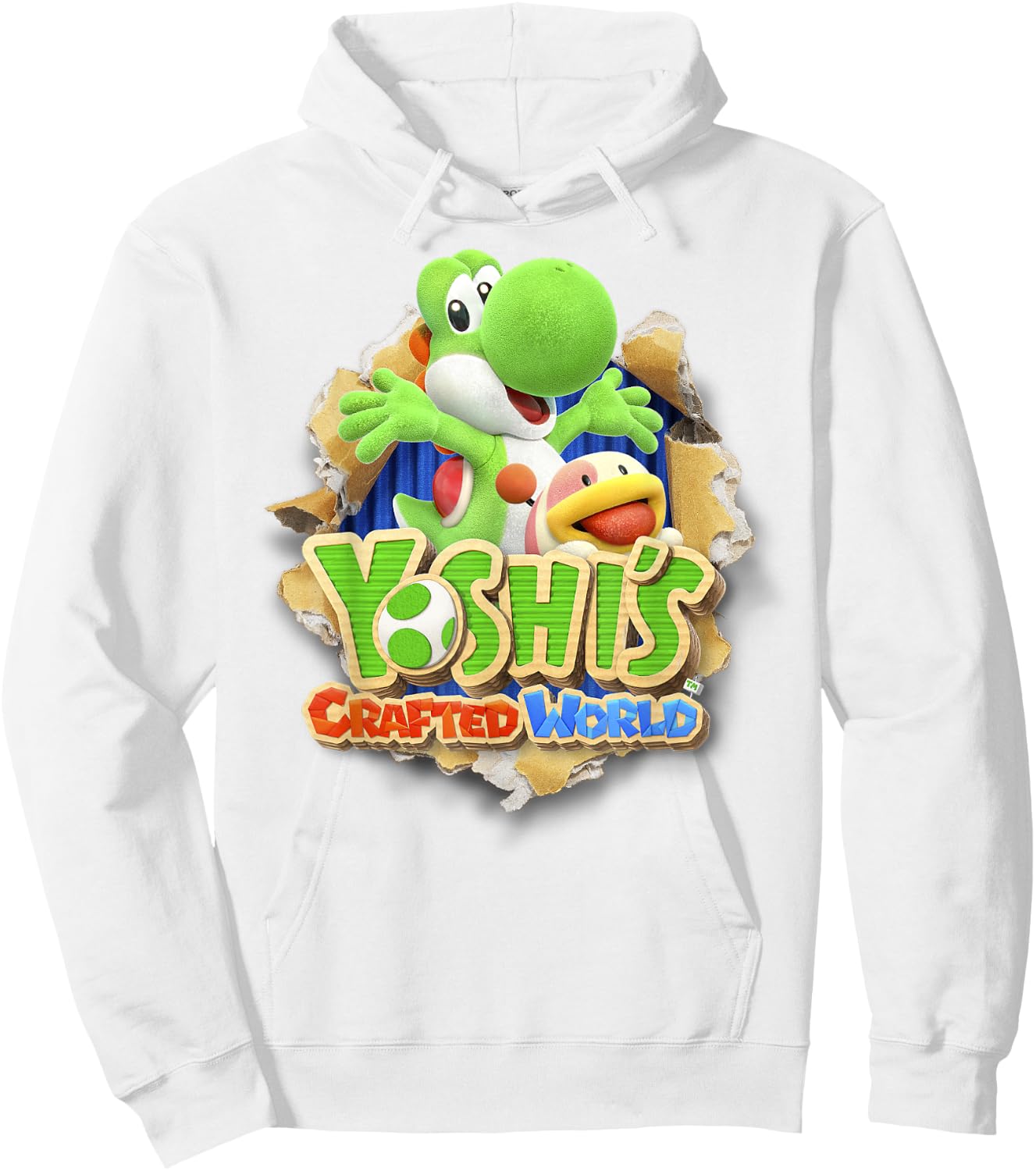 Yoshi's Crafted World Poochy Burst Game Logo Graphic Hoodie - Hoodie | White
