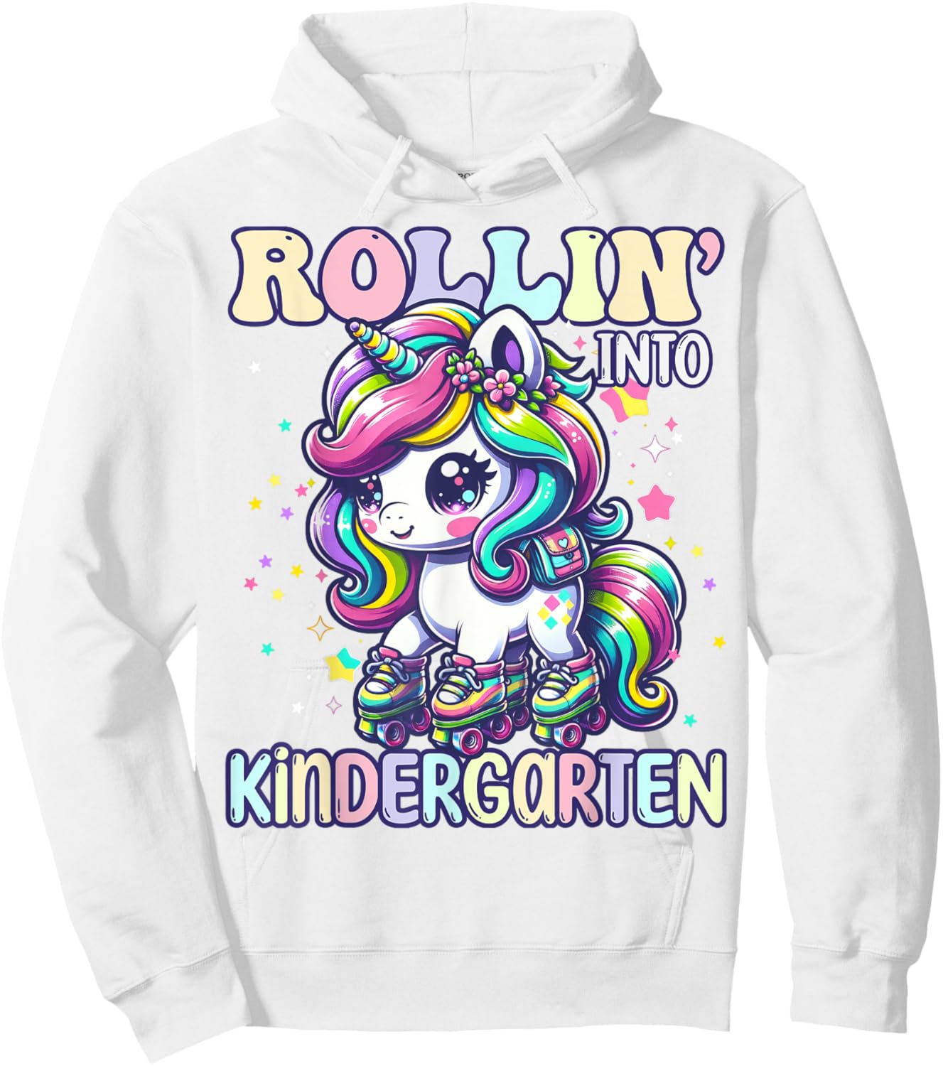 Kindergarten Back To School First Day Girls Rollin Unicorn Hoodie - Hoodie | White