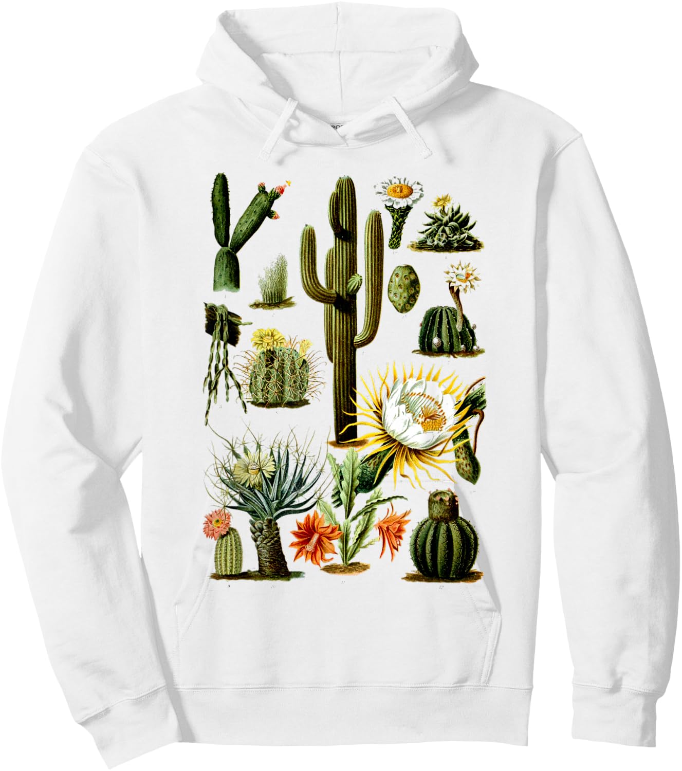 Vintage 70s Boho Botany Botanical Cactus Succulent Plant Hoodie - Hoodie | White