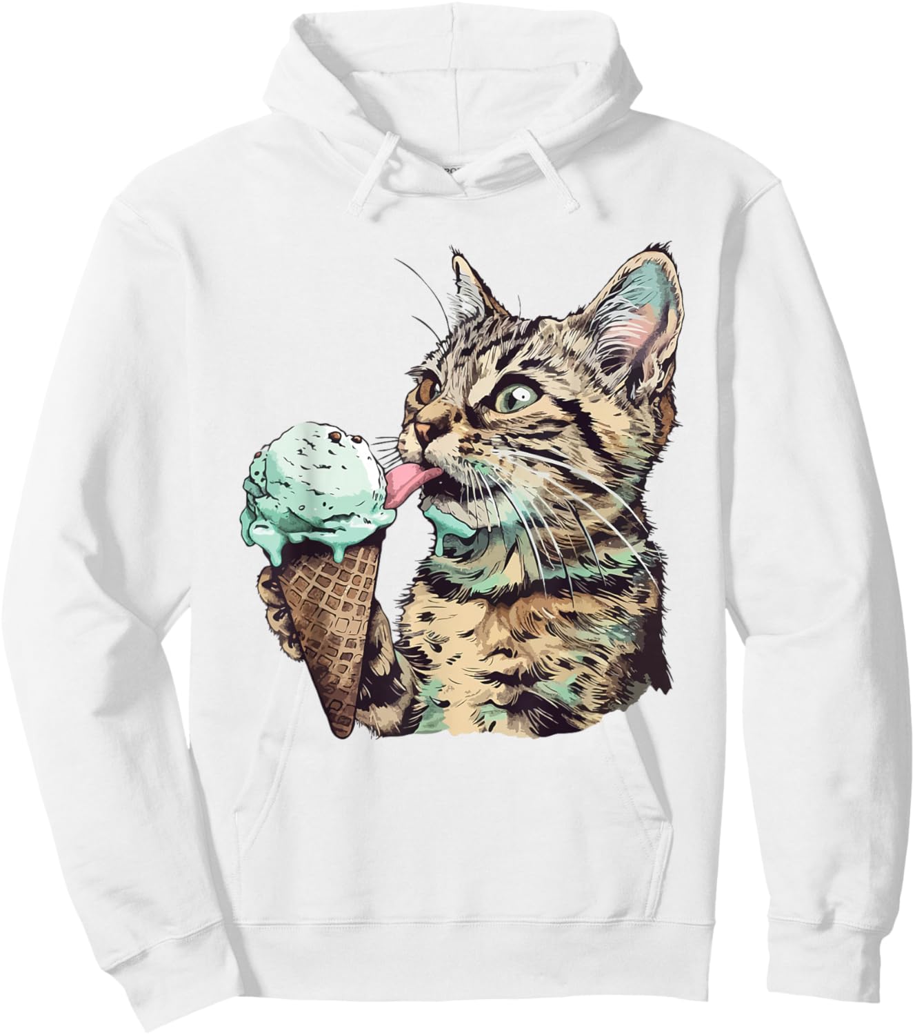 Funny Cat Eating Mint chocolate chip ice cream Cat Ice Cream Hoodie - Hoodie | White