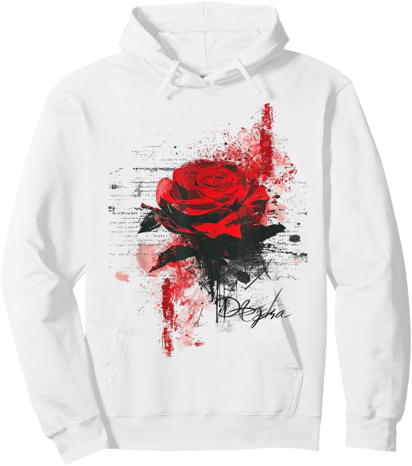 Rose Painting Text Art Flower Abstract Graphic Rose Hoodie - Hoodie | White
