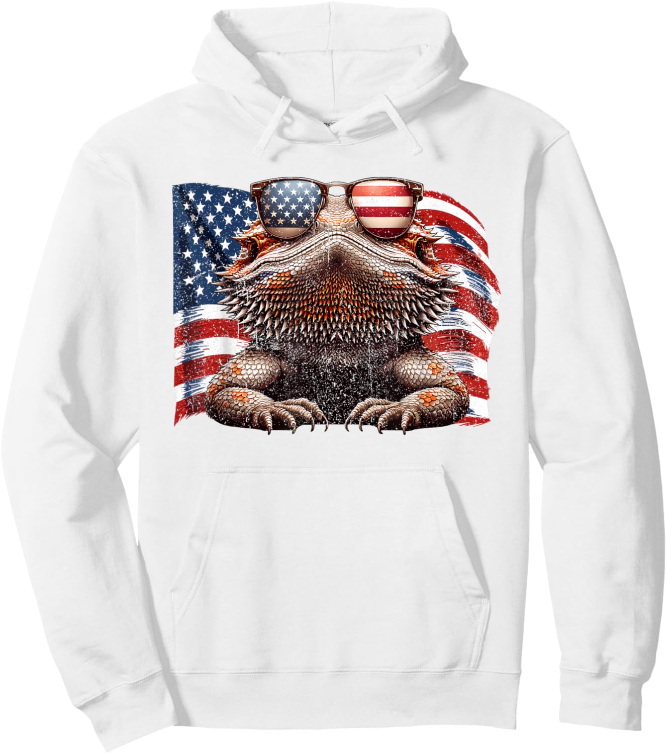 Vintage Bearded Dragon Reptiles Lovers USA Flag Sunglasses Hoodie - Hoodie | White