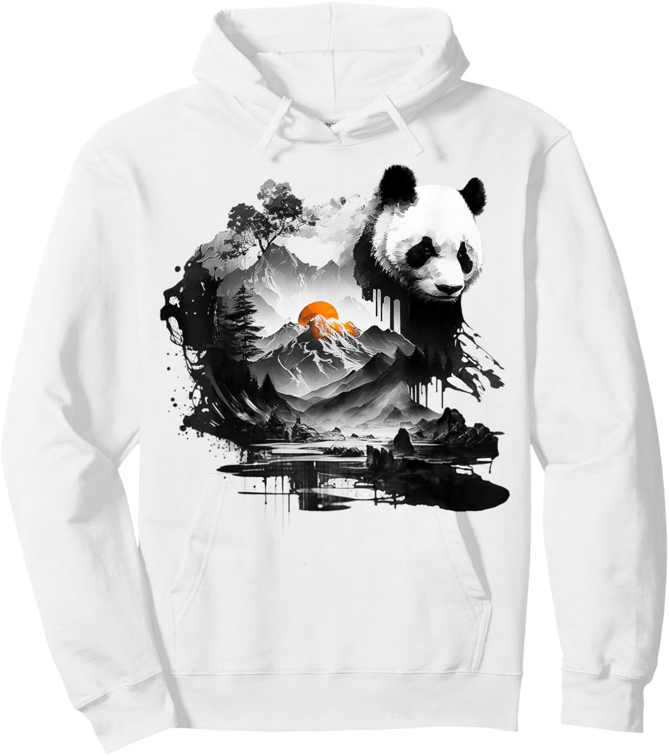 Panda Landscape Sun Animal Print Art Panda Hoodie - Hoodie | White