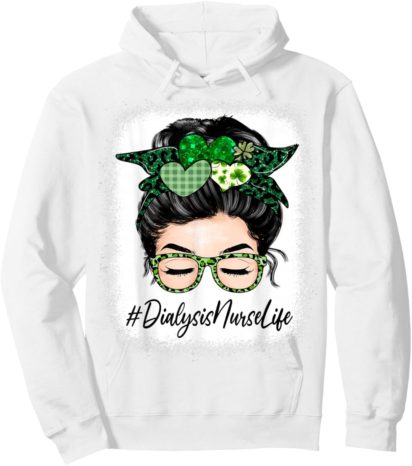 Dialysis Nurse Women Messy Bun St Patrick's Day Shamrock Hoodie - Hoodie | White