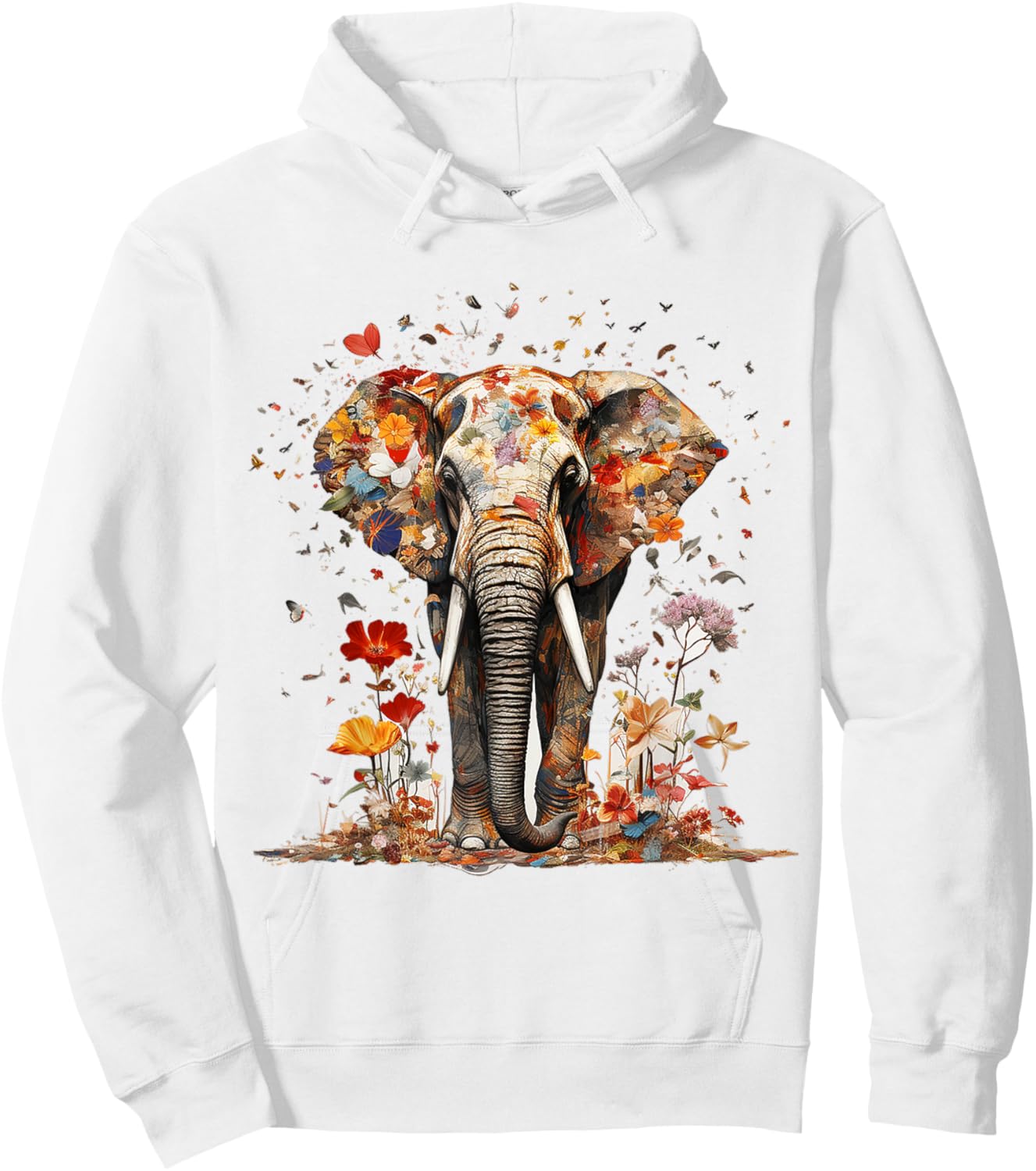 Elephant Butterfly Abstract Nature Animal Art Elephant Hoodie - Hoodie | White