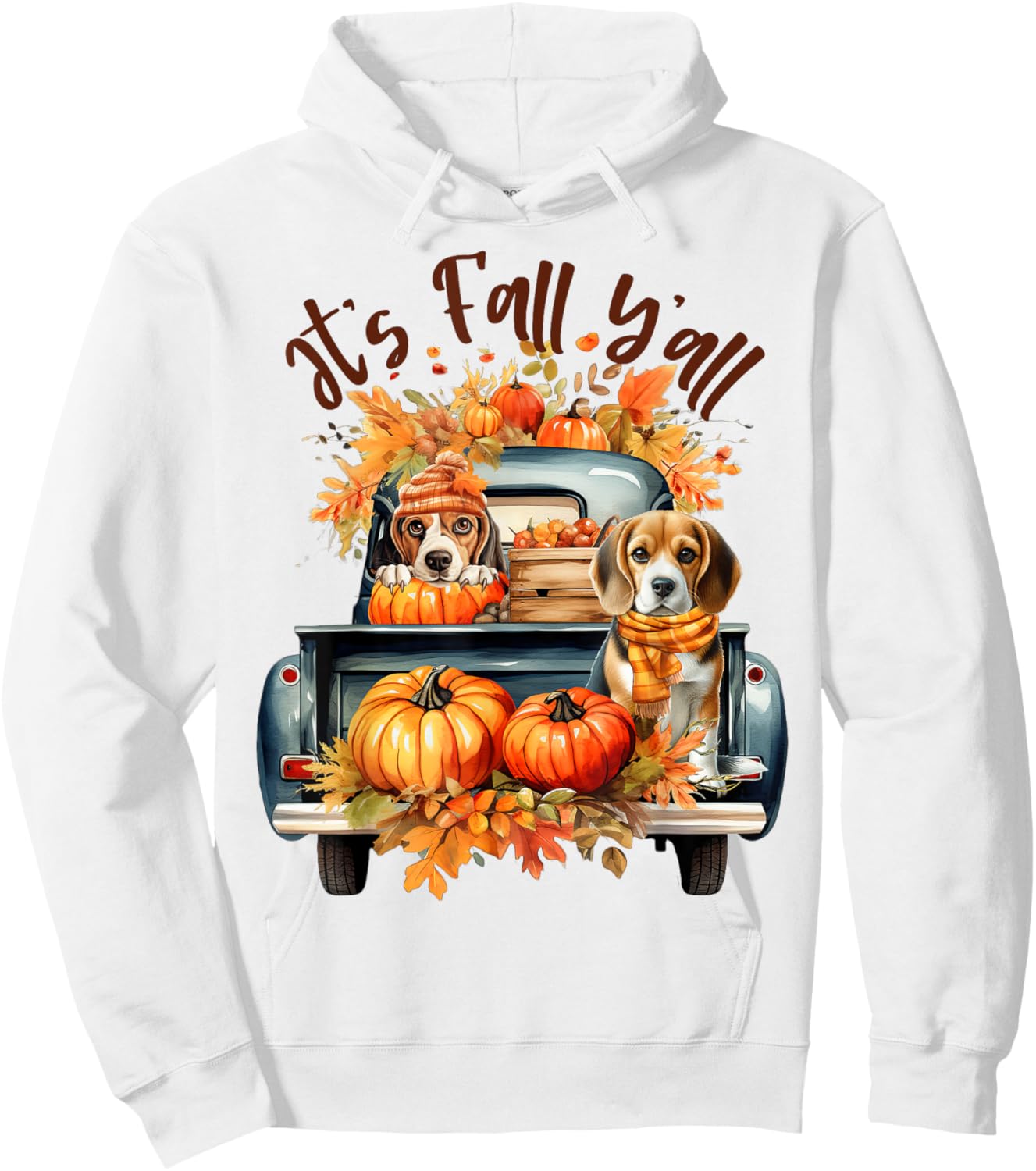 It’s Fall Y’all Beagle Dogs Pumpkins Truck Autumn Season Hoodie - Hoodie | White