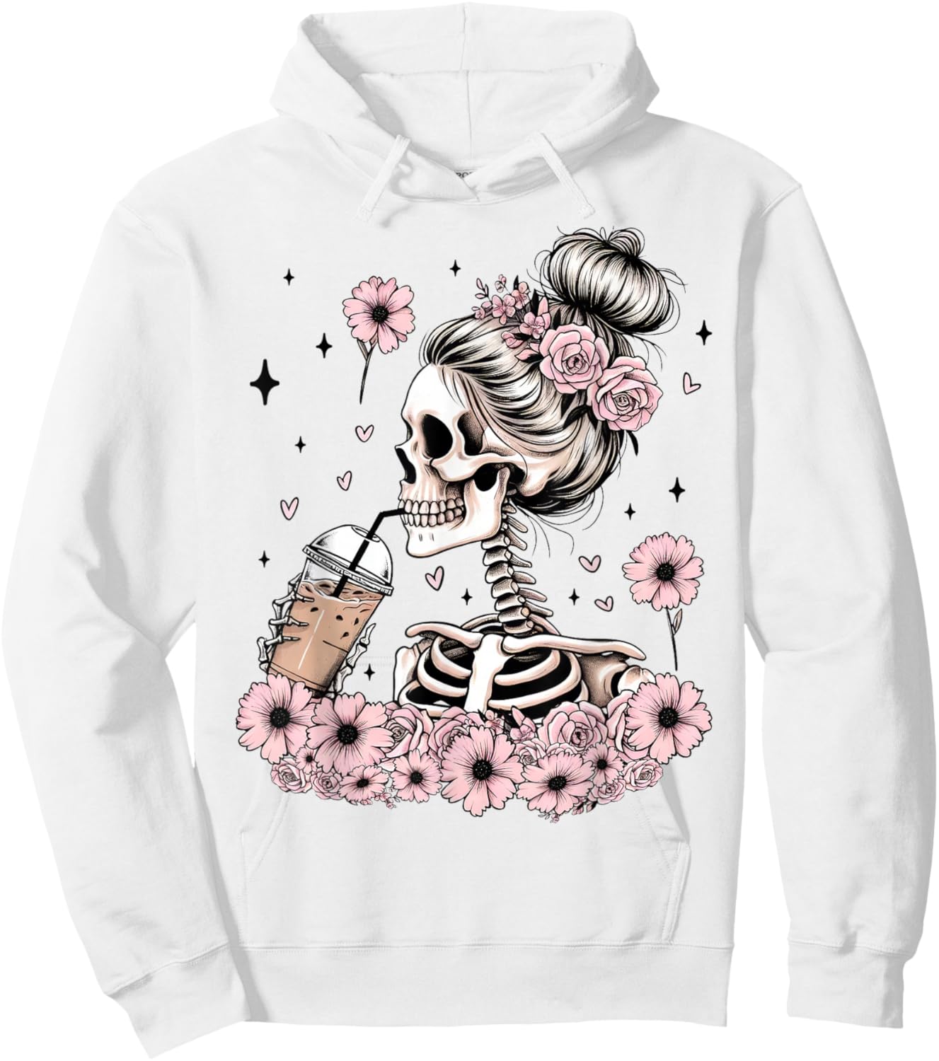 Skeleton Messy Bun Funny Costume Mom Women Halloween Hoodie - Hoodie | White
