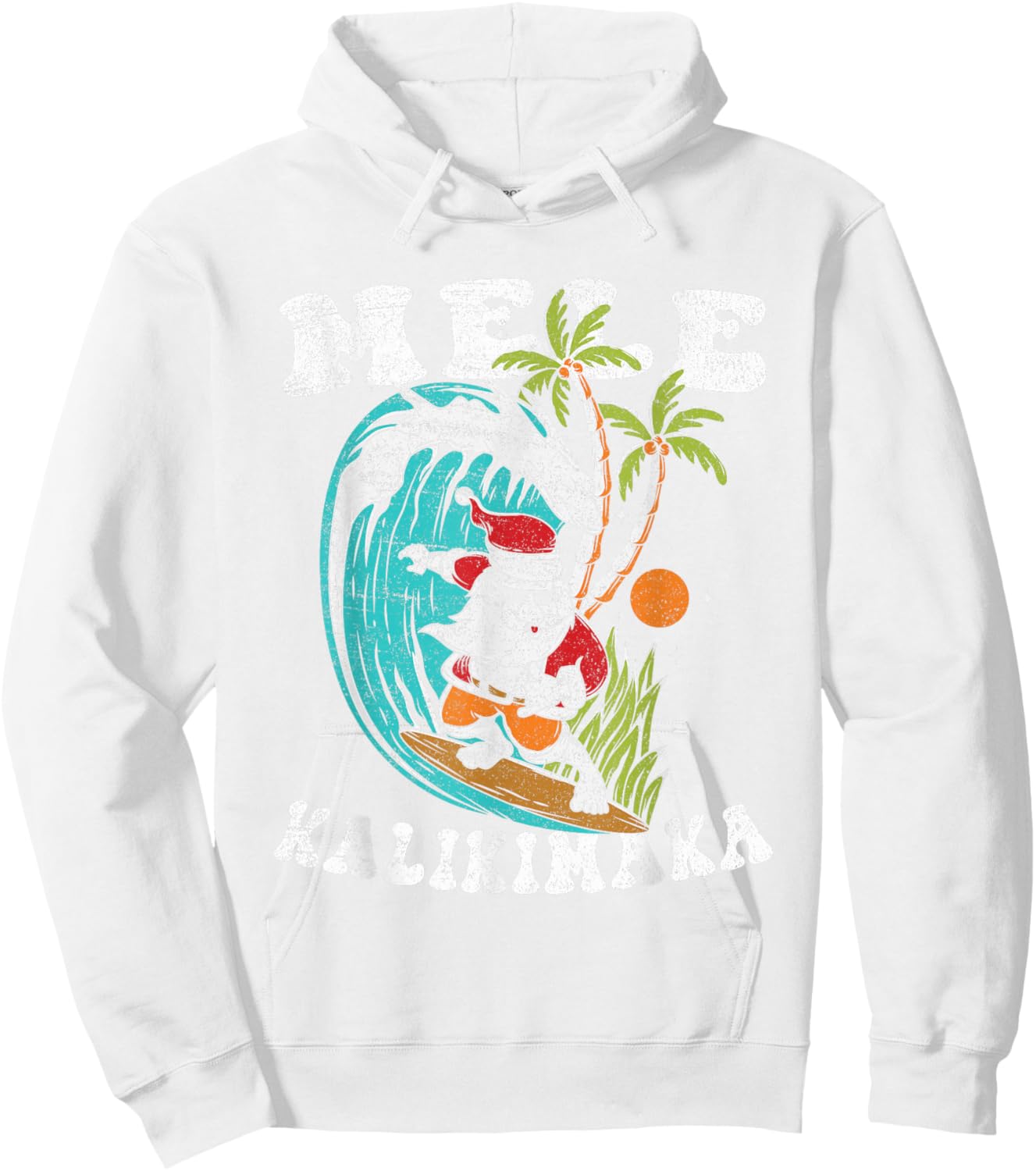 Retro Mele Kalikimaka Surfing Santa Hawaii Christmas Hoodie - Hoodie | White