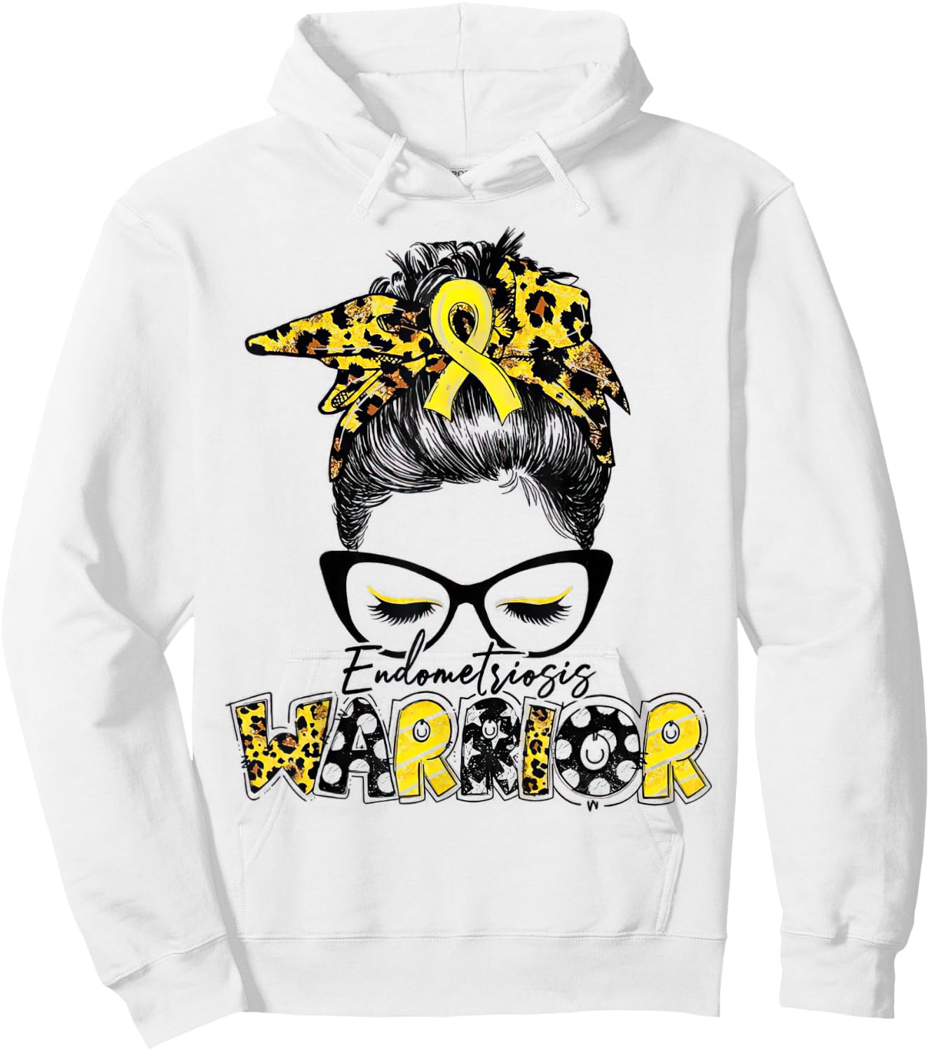 Women's Endometriosis Warrior Messy Bun Yellow Ribbon Hoodie - Hoodie | White