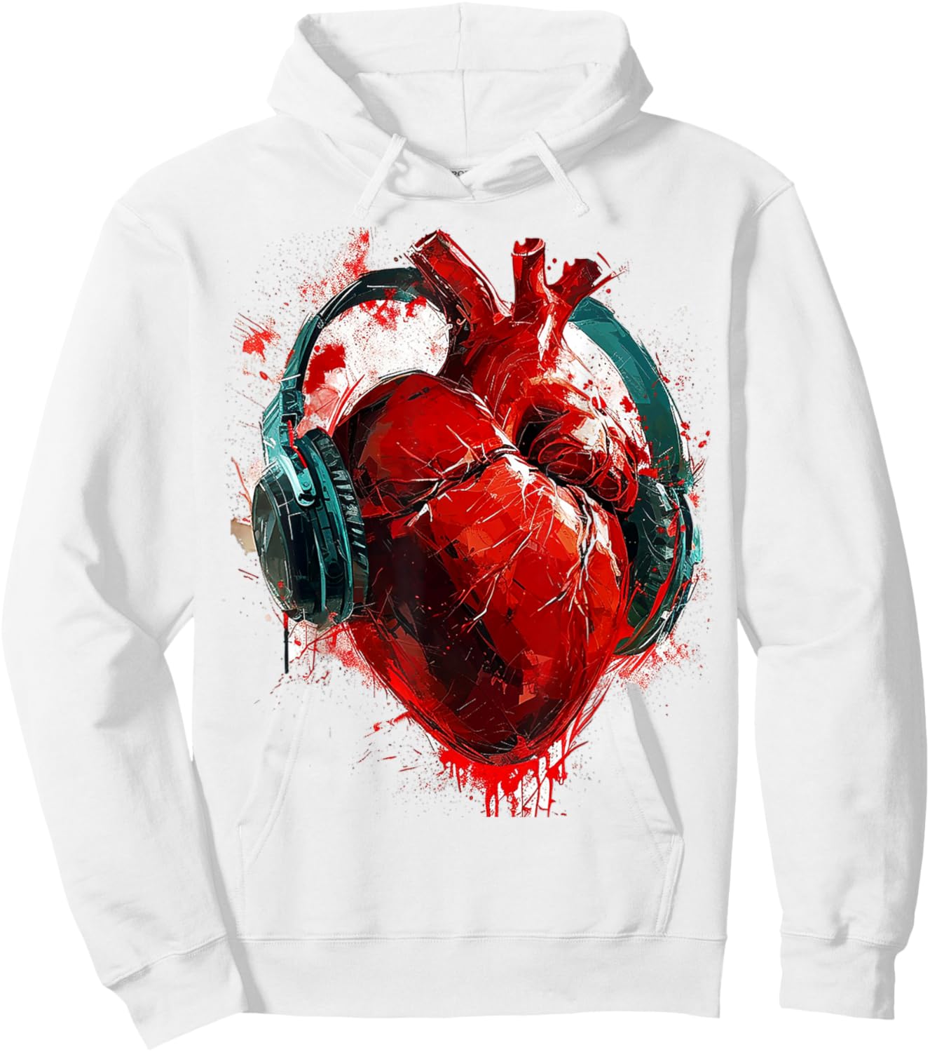 @rtY Heart Painting Headphone Art Abstract Graphic Heart , Small, White Hoodie - Hoodie | White