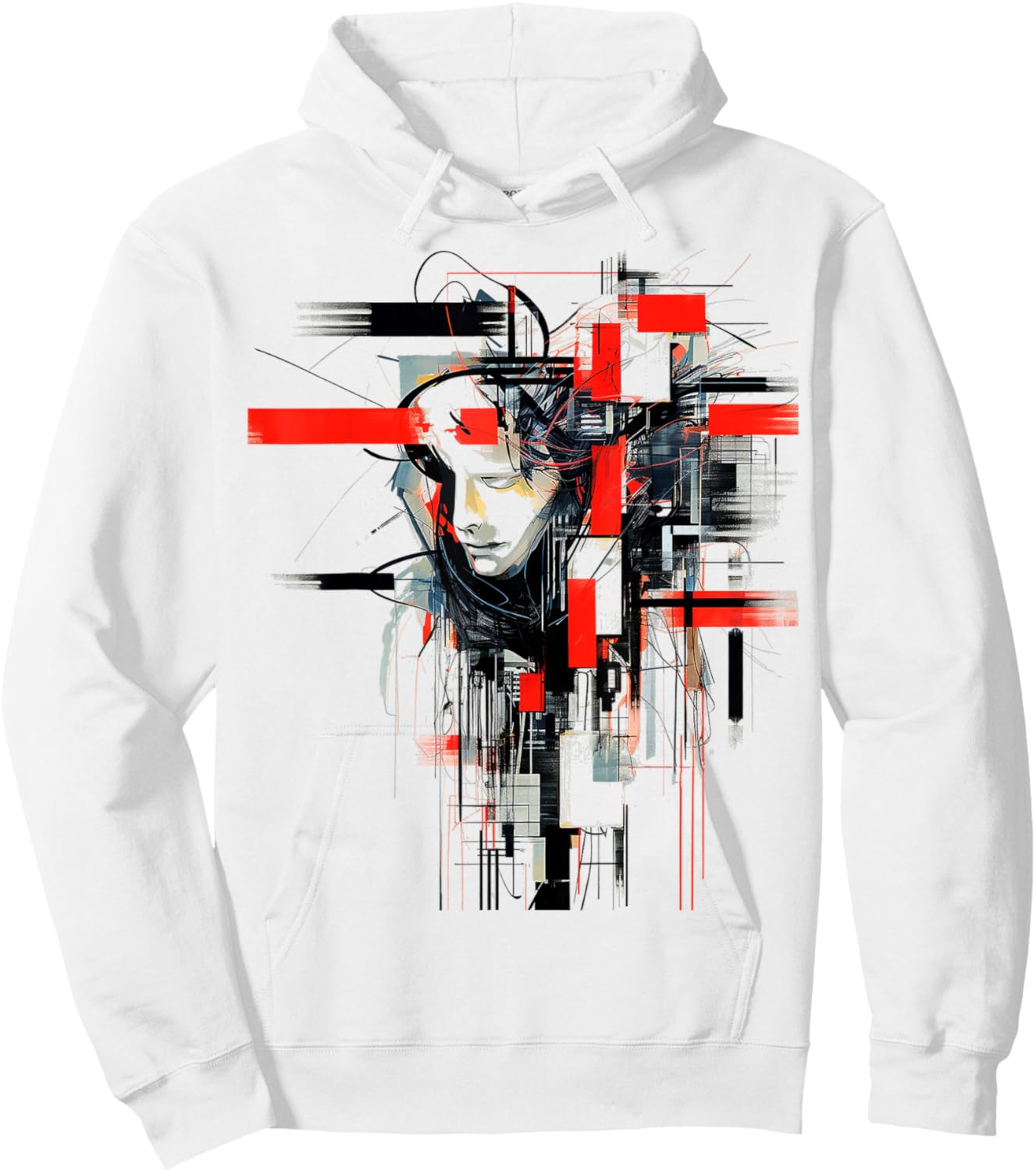 Men Abstract Art Geometric Human Face Drawing Graphic Men Hoodie - Hoodie | White