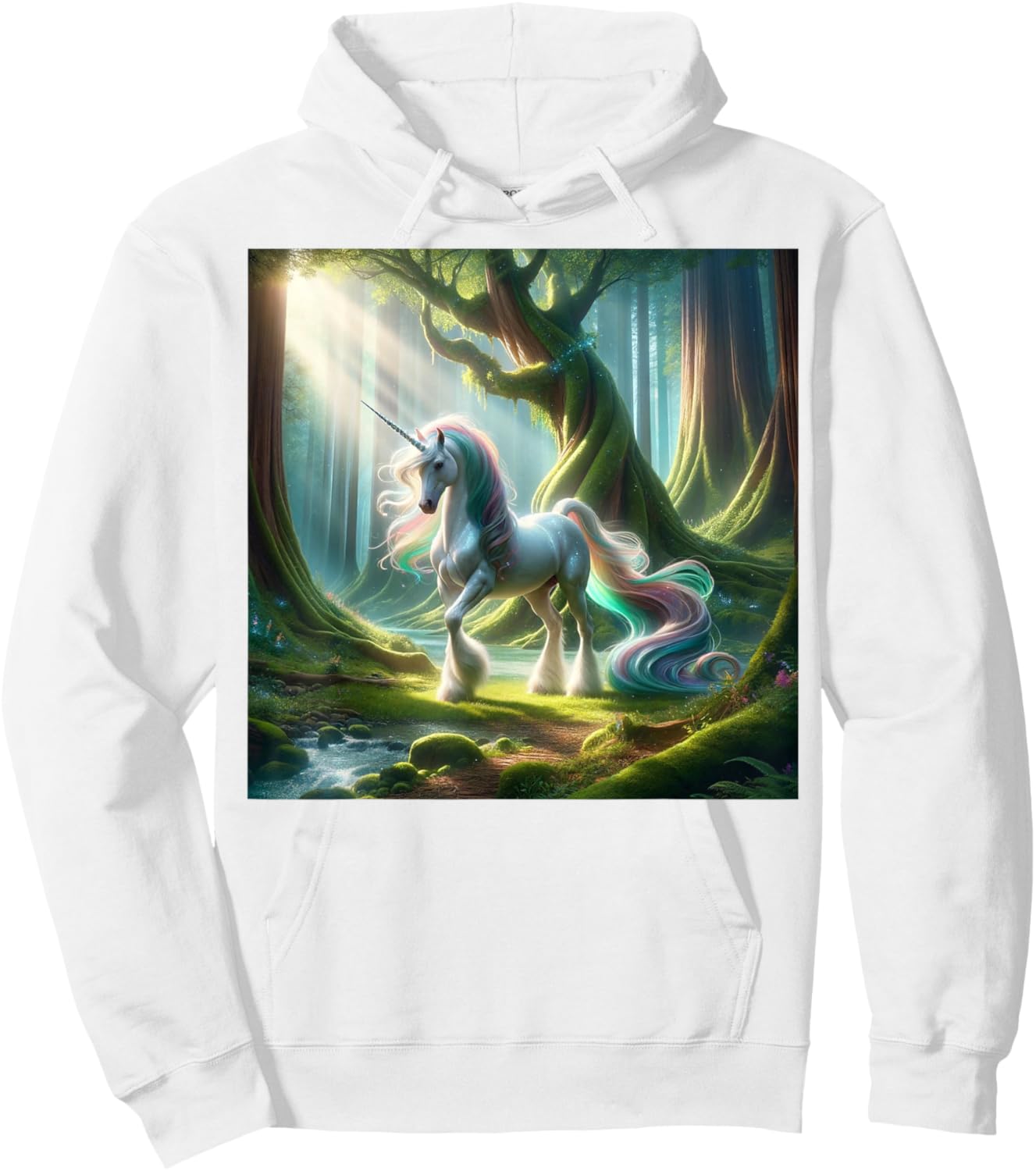 Beautiful Unicorn Clydesdale, Enchanted Forest Graphic Hoodie - Hoodie | White