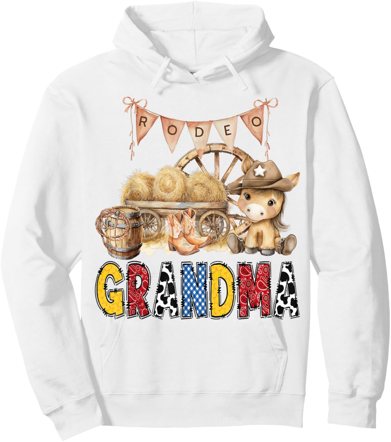 Rodeo Grandma Western Cowboy Birthday Matching Family Hoodie - Hoodie | White