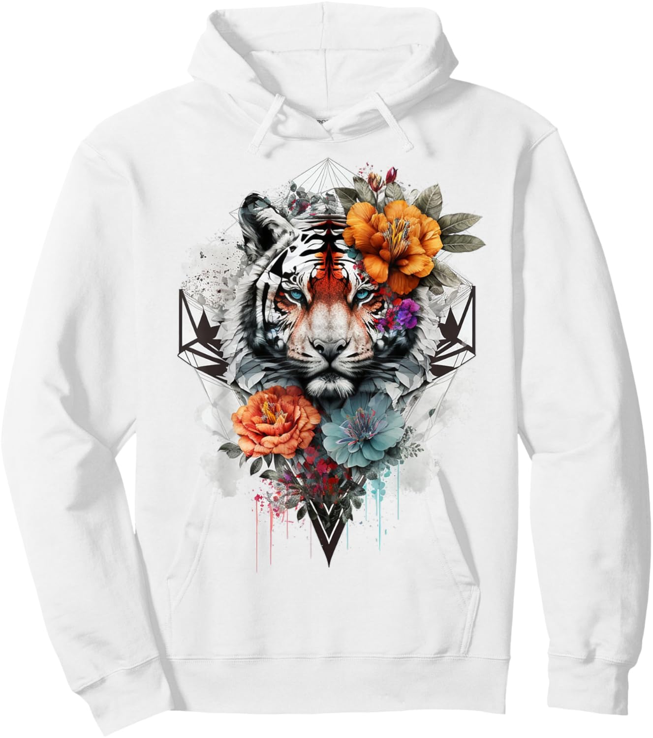 Tiger Flowers Blue Eyes Animal Print Art Tiger Hoodie - Hoodie | White