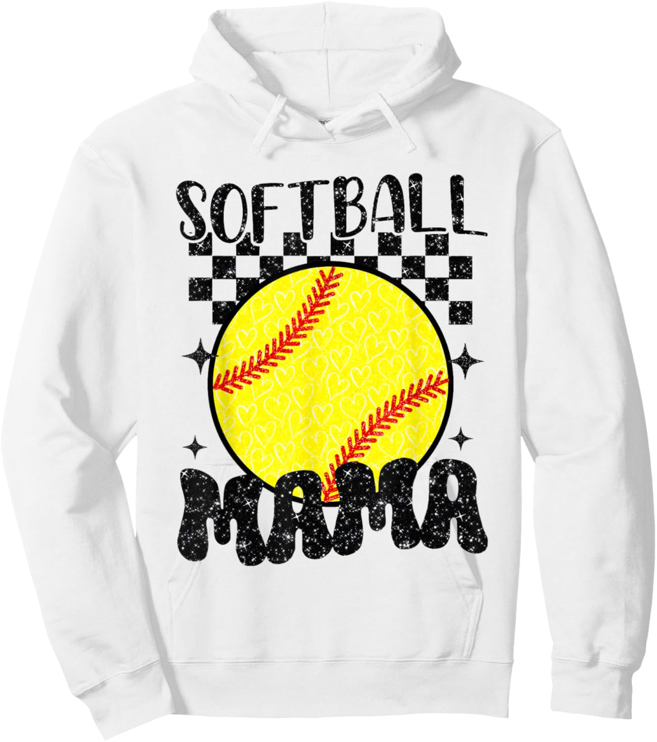 Softball Mama Checkered Print Basketball Sports Mother's Day Hoodie - Hoodie | White
