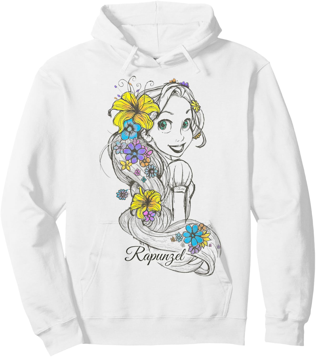 Disney Tangled Rapunzel Floral Sketch Portrait Hoodie - Hoodie | White