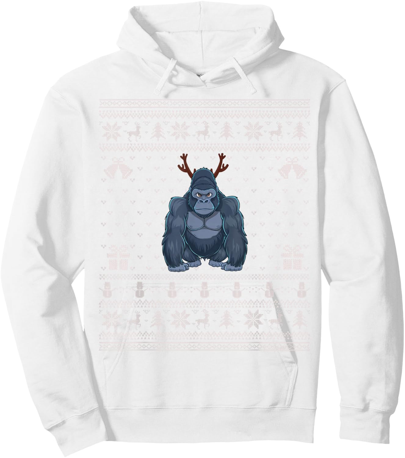 Ugly Xmas Sweater Style Gorilla Reindeer Christmas Hoodie - Hoodie | White