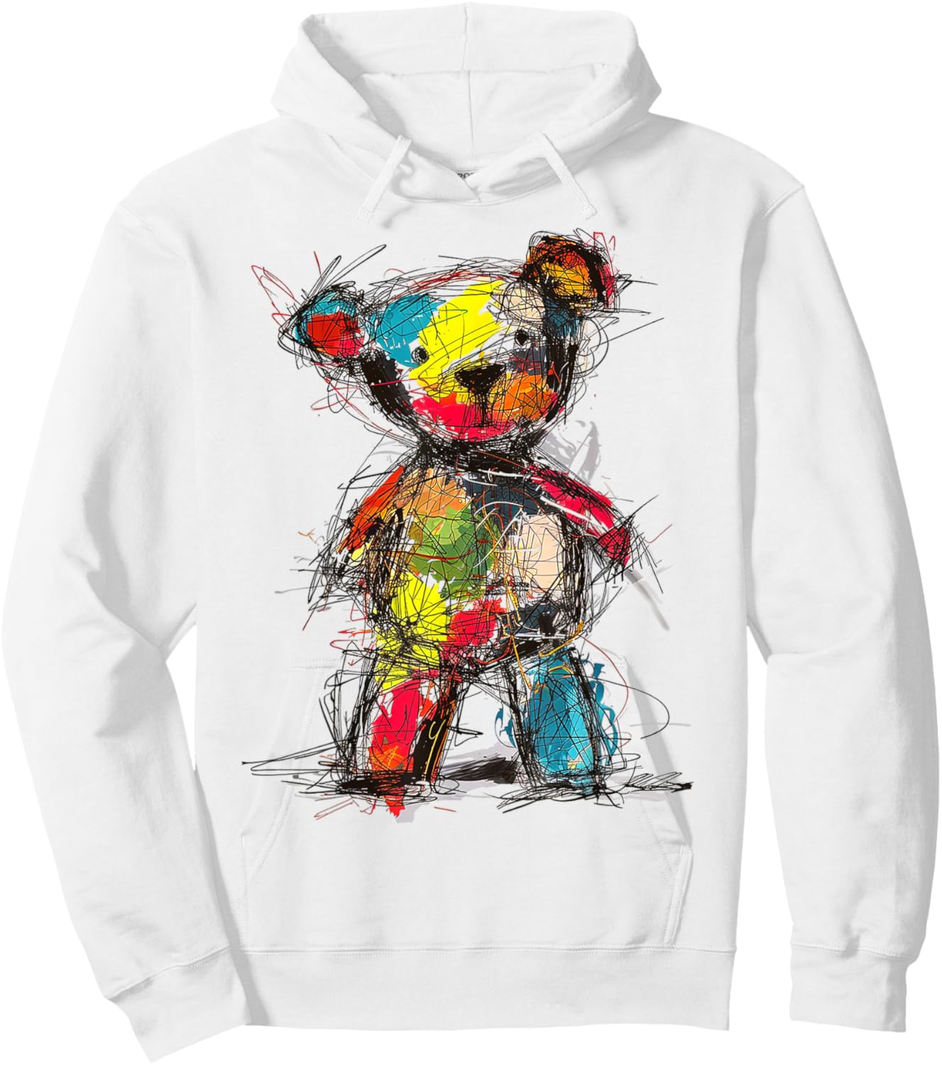 Bear Drawing Colorful Art Animal Abstract Graphic Bear Hoodie - Hoodie | White