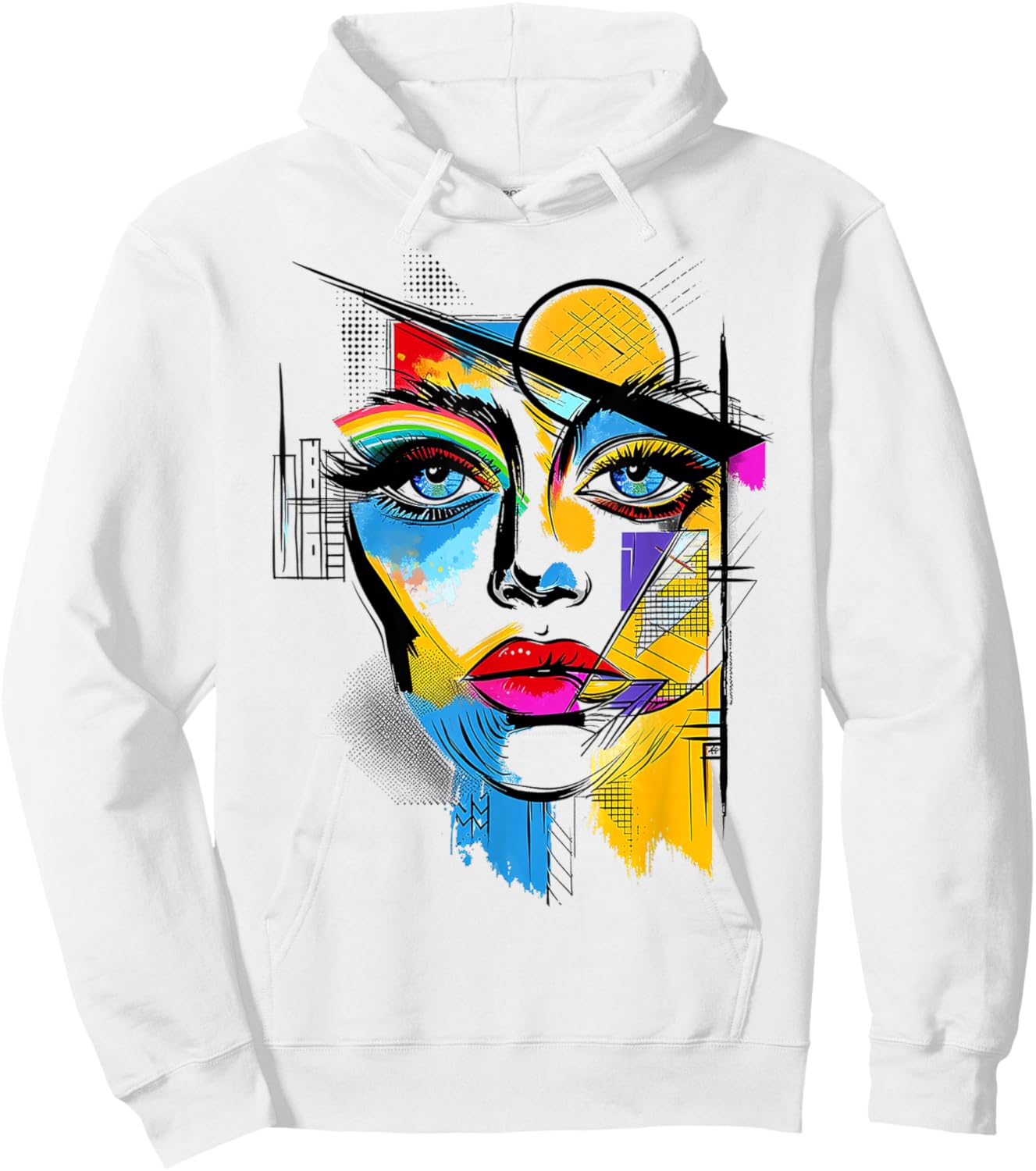 Women Geometric Art Polygon Abstract Human Graphic Women Hoodie - Hoodie | White