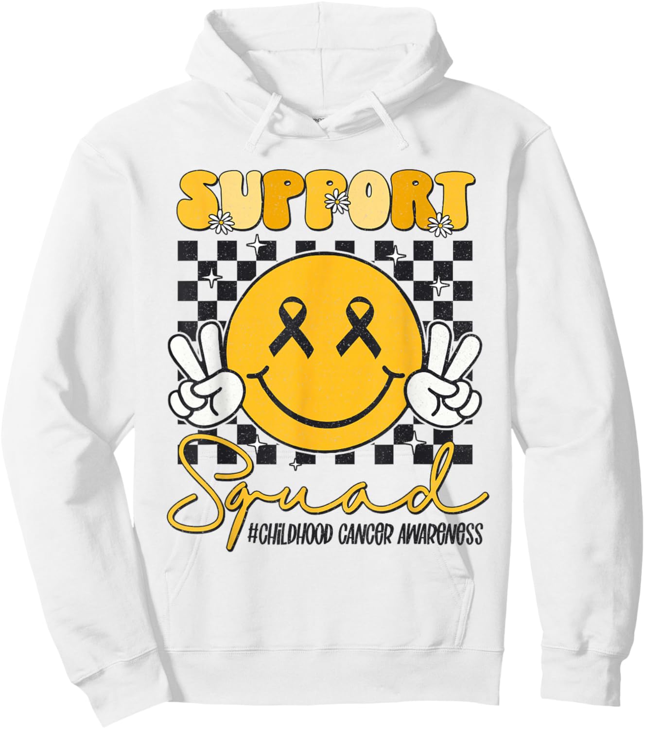 Childhood Cancer Awareness Smile Face Gold Ribbon Support Hoodie - Hoodie | White