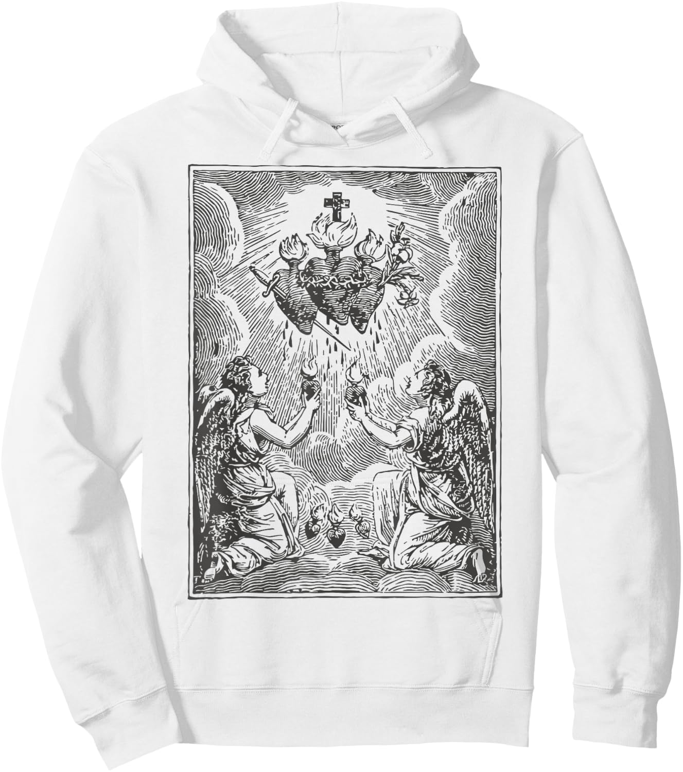 Sacred Heart of Jesus Immaculate Heart Mary Vintage Catholic Hoodie - Hoodie | White