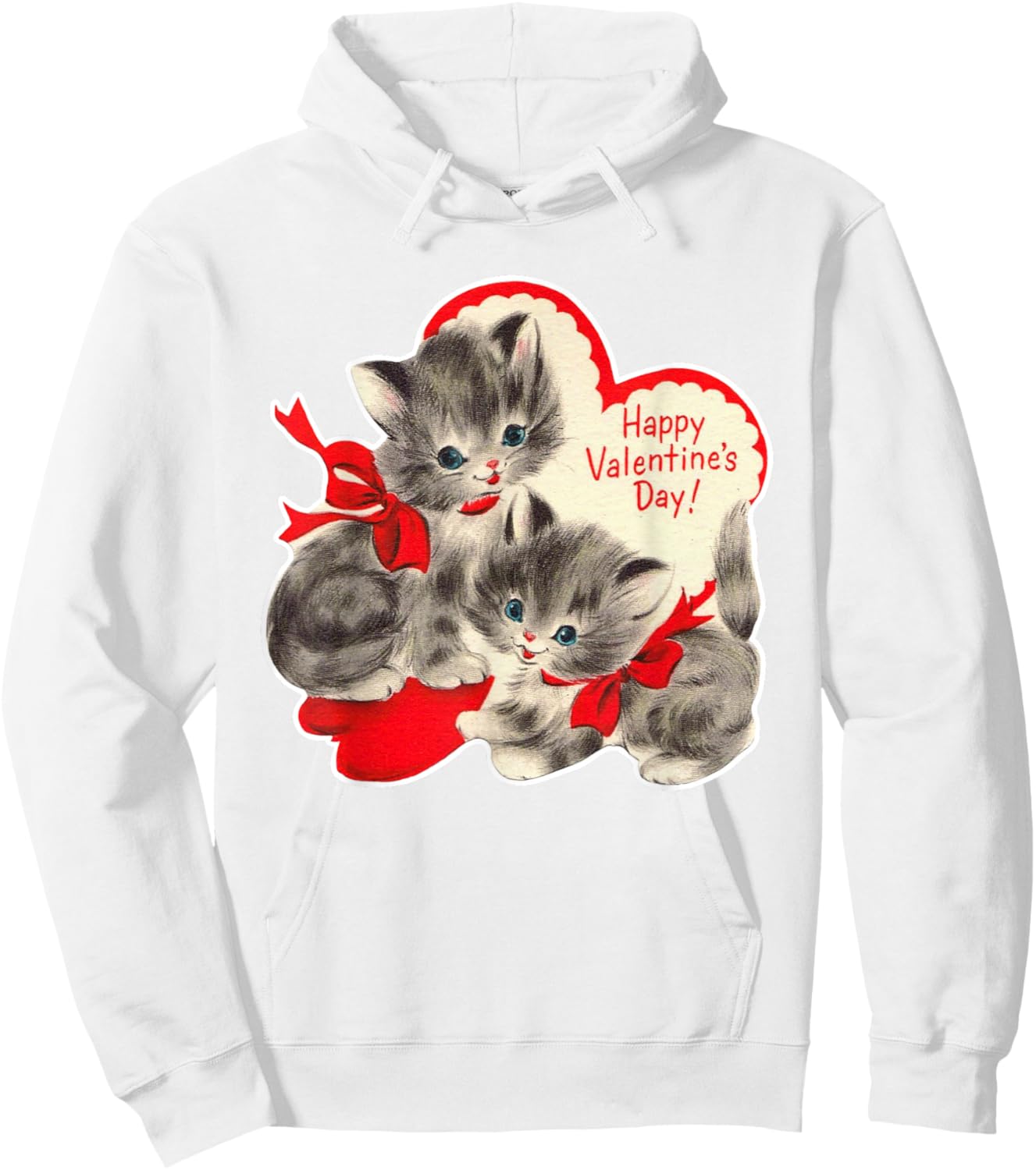 Vintage Valentine's Day Cat Kitten Kitty Retro Valentine Hoodie - Hoodie | White