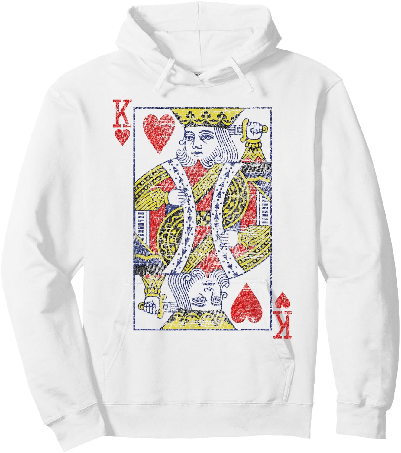 King of Hearts Playing Card Costume Poker Distressed Hoodie - Hoodie | White