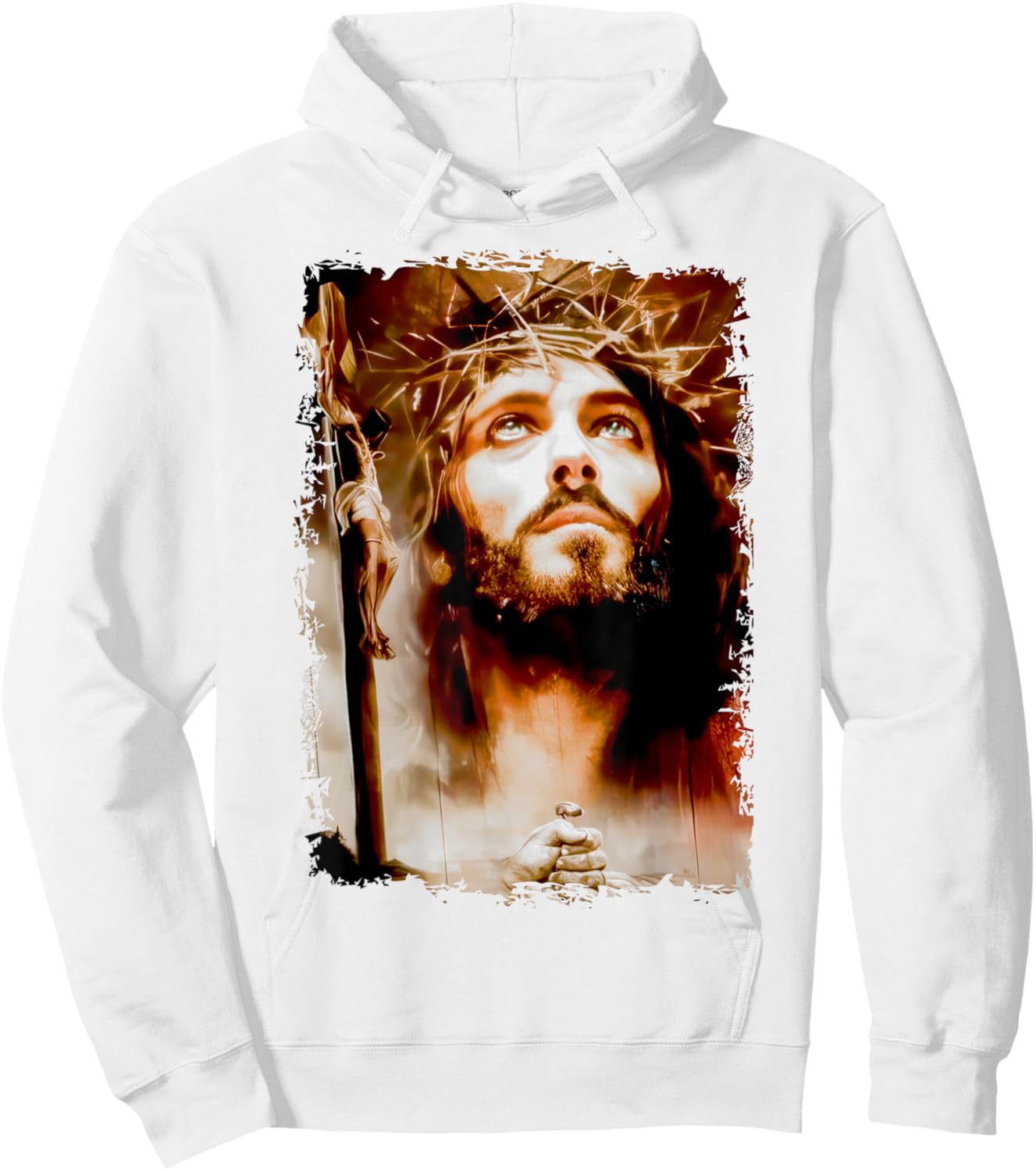 MexiColor Face of Jesus Christ Crown of Thorns Catholic Faith , Small, White Hoodie - Hoodie | White
