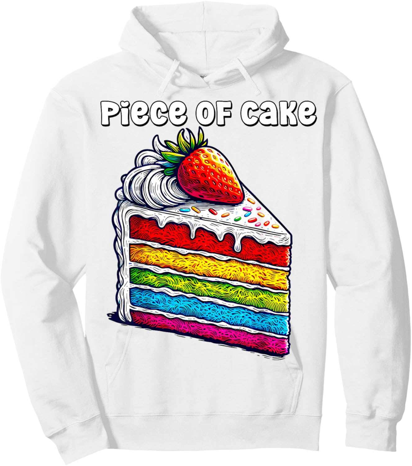 Piece of Cake English Idiom Slice of Rainbow Layer Cake Hoodie - Hoodie | White