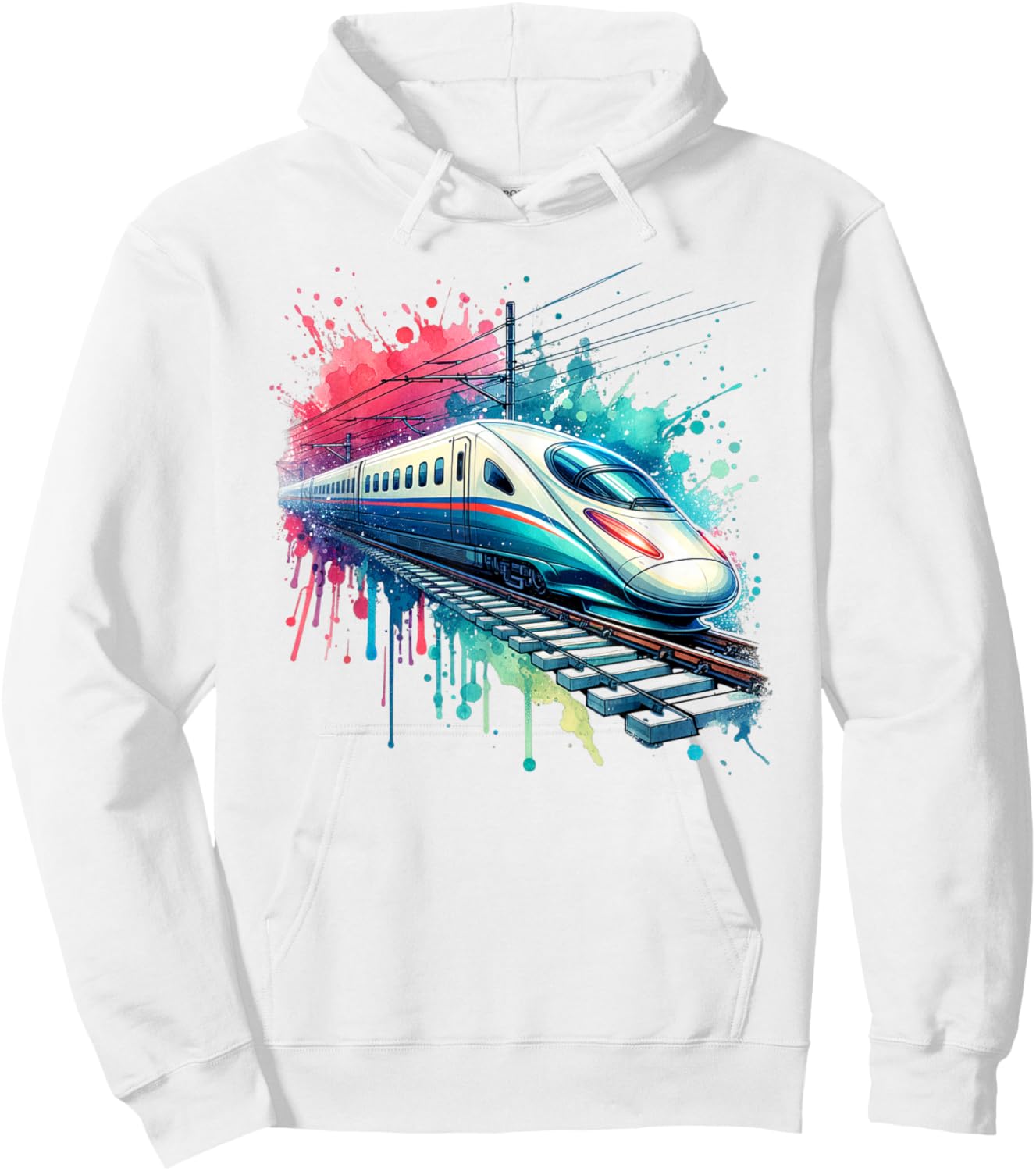 Watercolor Bullet Passenger Train Hoodie - Hoodie | White
