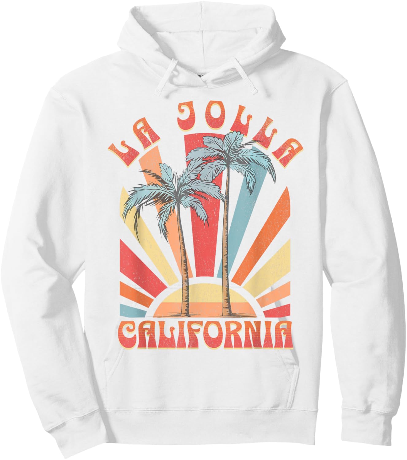 La Jolla Beach California Surfing Surf Ocean Retro - -Adults, Kids - Blue - Small - Short Sleeve Hoodie - Hoodie | White