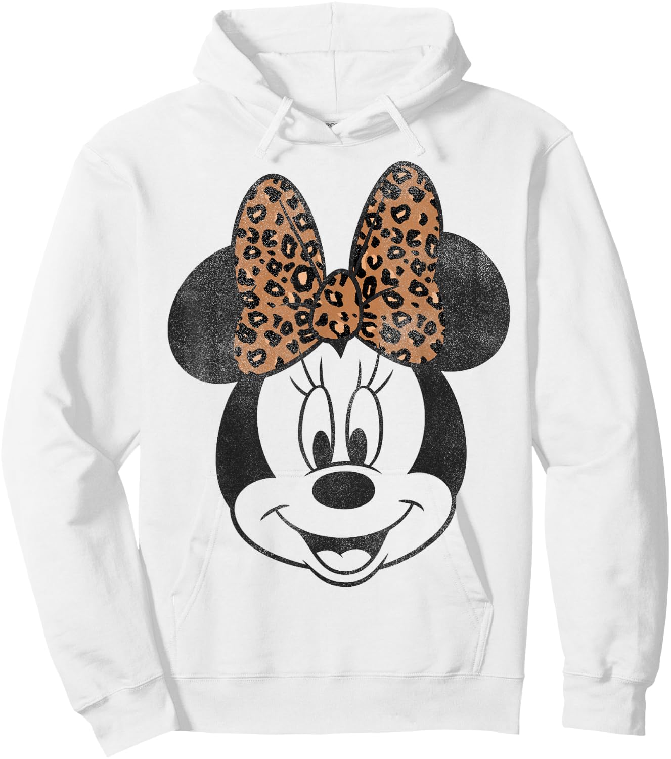 Disney Minnie Mouse Vintage Leopard Print Bow Portrait Short Sleeve Hoodie - Hoodie | White
