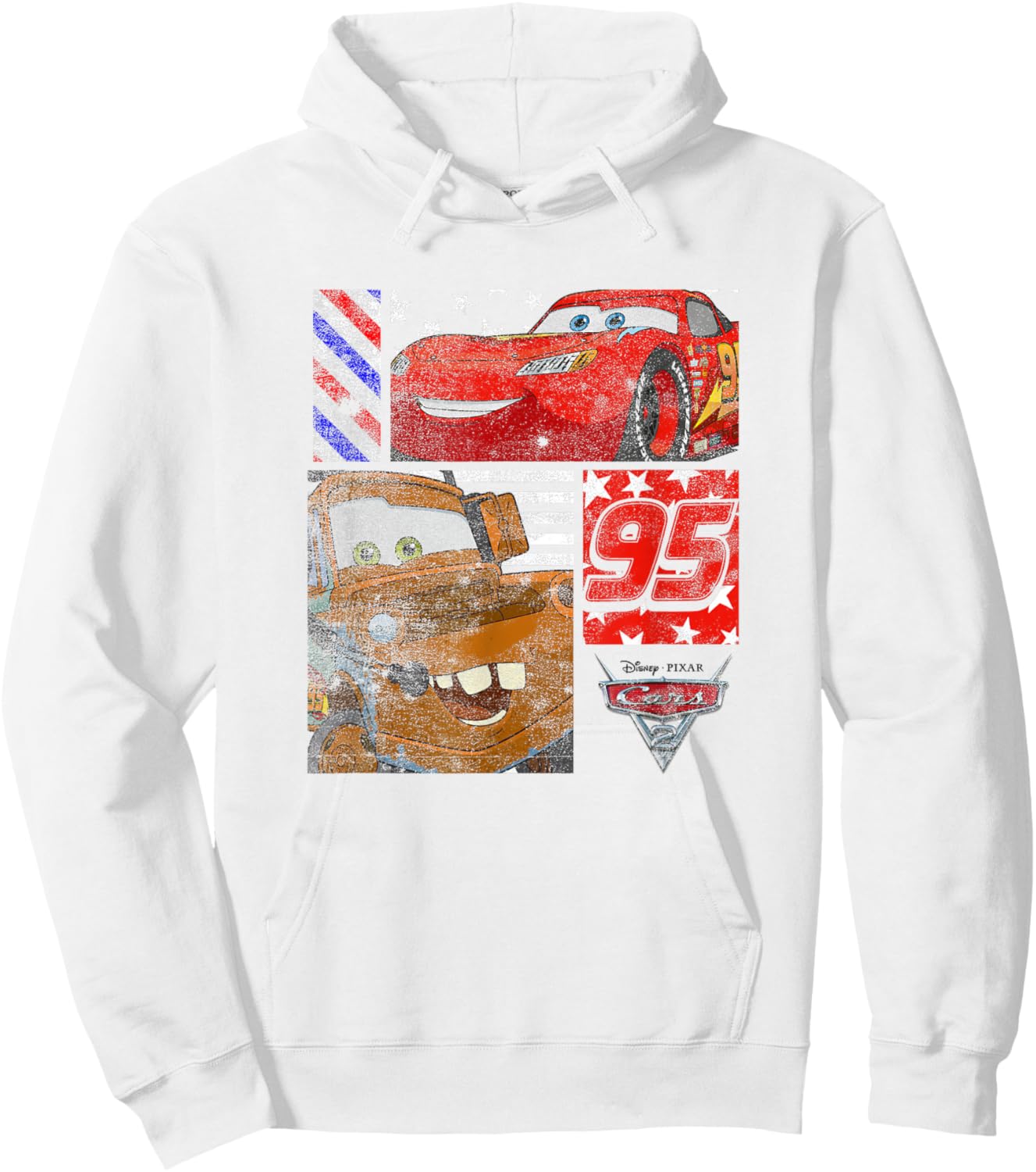 Disney Pixar Cars 2 Lightning & Mater Distressed Panels Hoodie - Hoodie | White