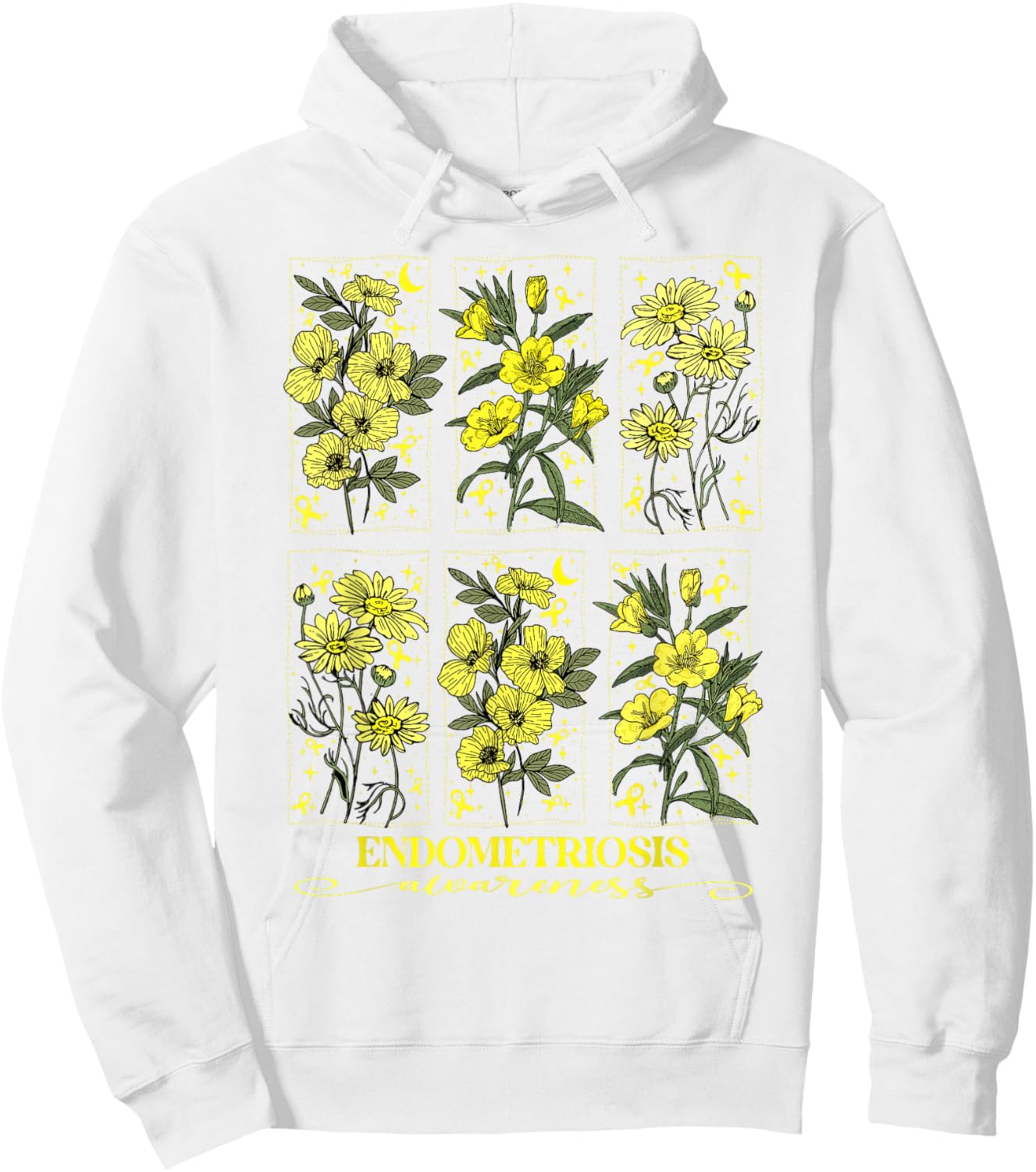Endometriosis Awareness Yellow Flower Ribbon Hoodie - Hoodie | White