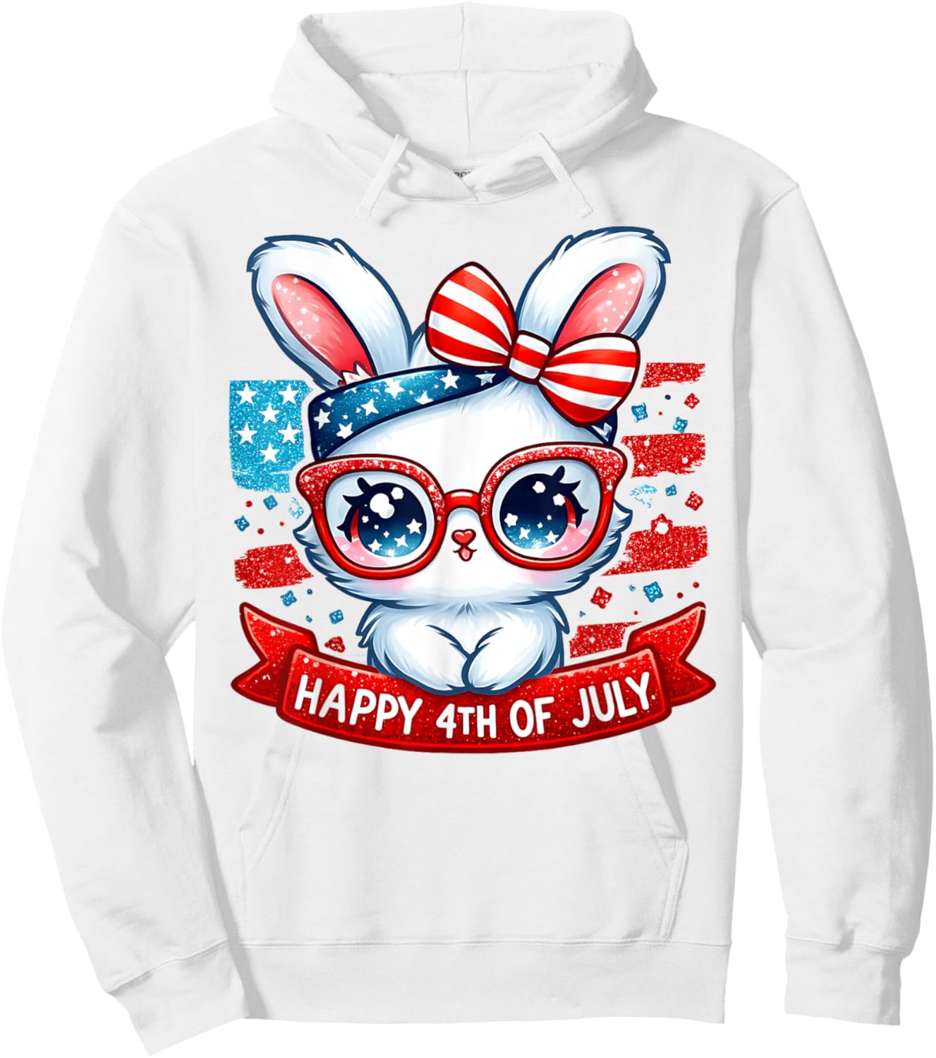 Fourth Of July Bunny USA American Flag Patriotic Glasses Hoodie - Hoodie | White