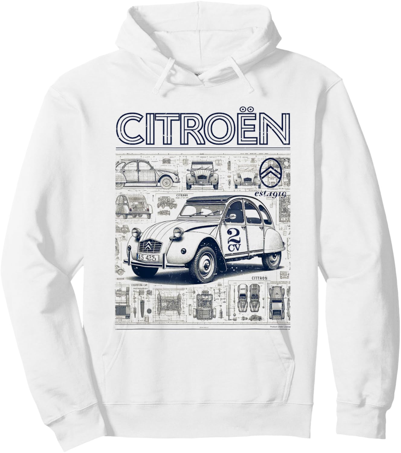 Citroën 2CV Retro Schematics Est 1919 Hoodie - Hoodie | White