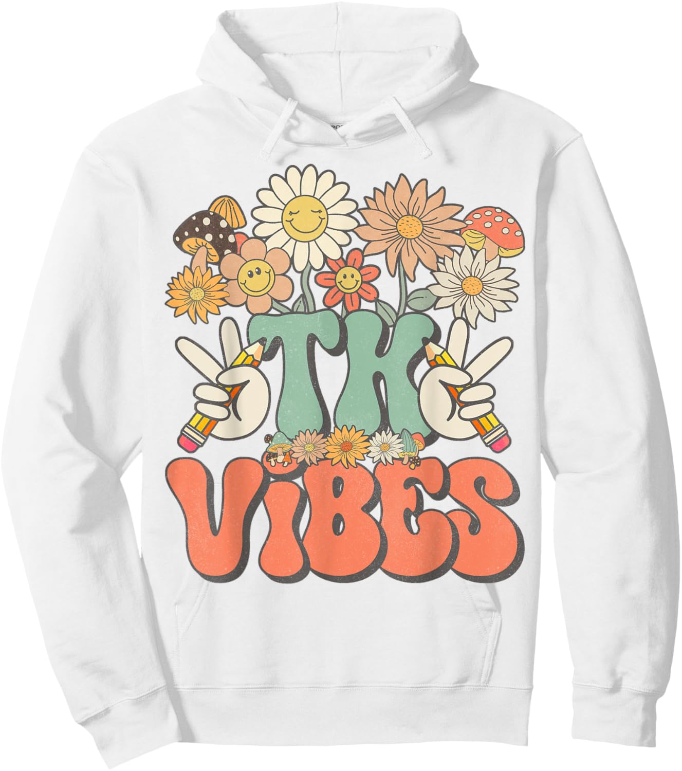 Retro Groovy Hippie Wildflower Daisy TK Teachers Girls Kids Hoodie - Hoodie | White