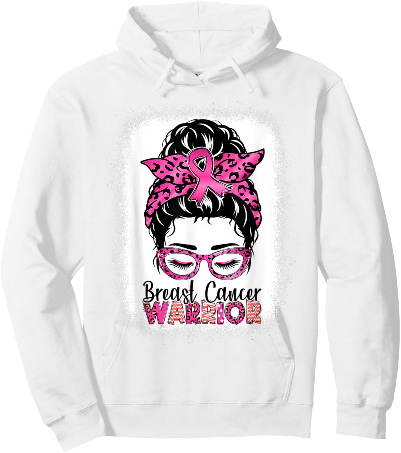 Messy Bun Wear Pink Warrior Breast Cancer Awareness Bleached Hoodie - Hoodie | White