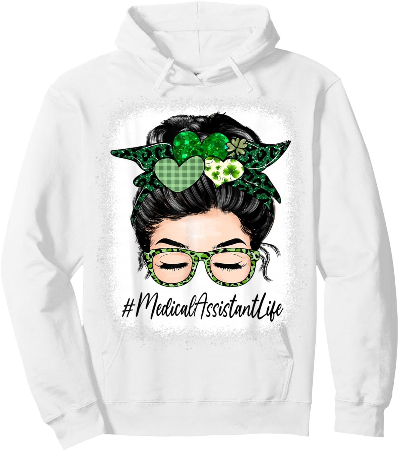 Medical Assistant Women Messy Bun St Patrick's Day Shamrock Hoodie - Hoodie | White