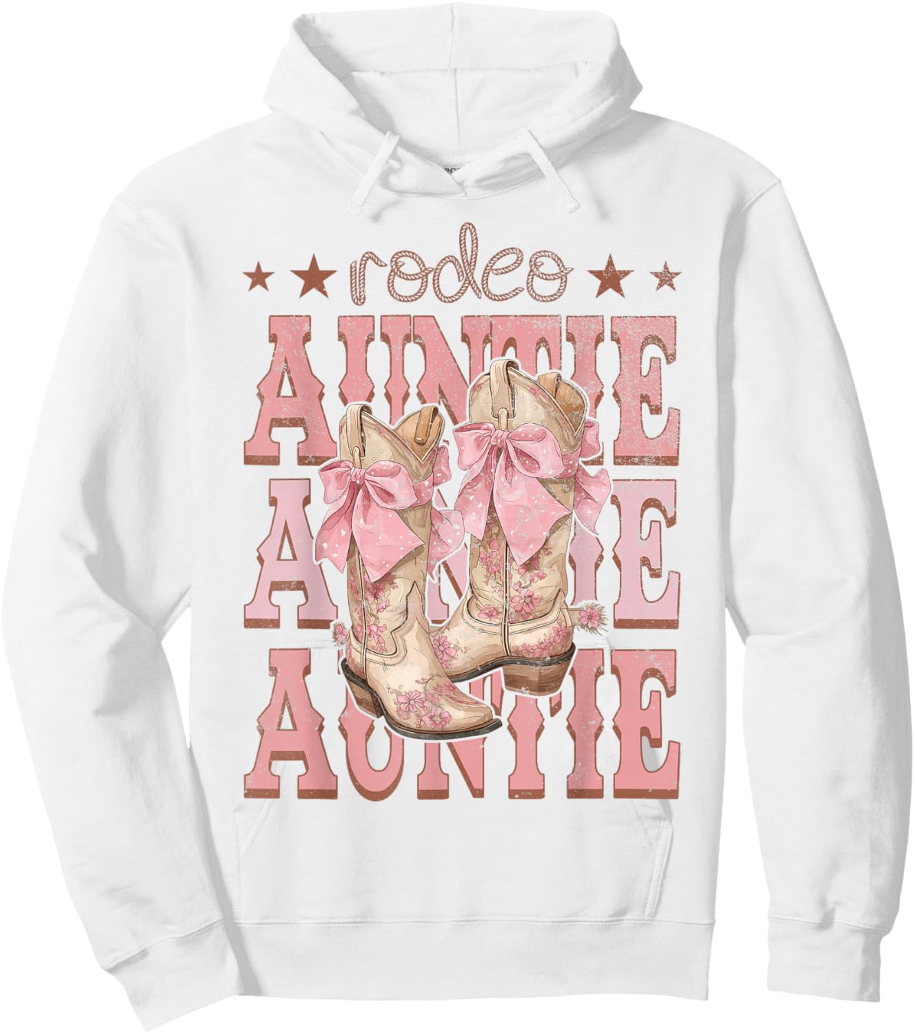 Rodeo Auntie Pink Boots Coquette Cow-Girl Birthday Party Hoodie - Hoodie | White