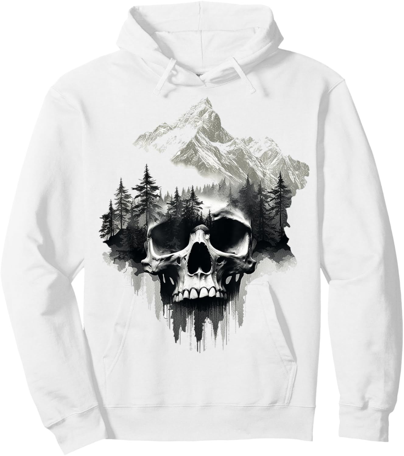 Skull Drawing Nature Artwork Mountains Tree Art Skull Hoodie - Hoodie | White