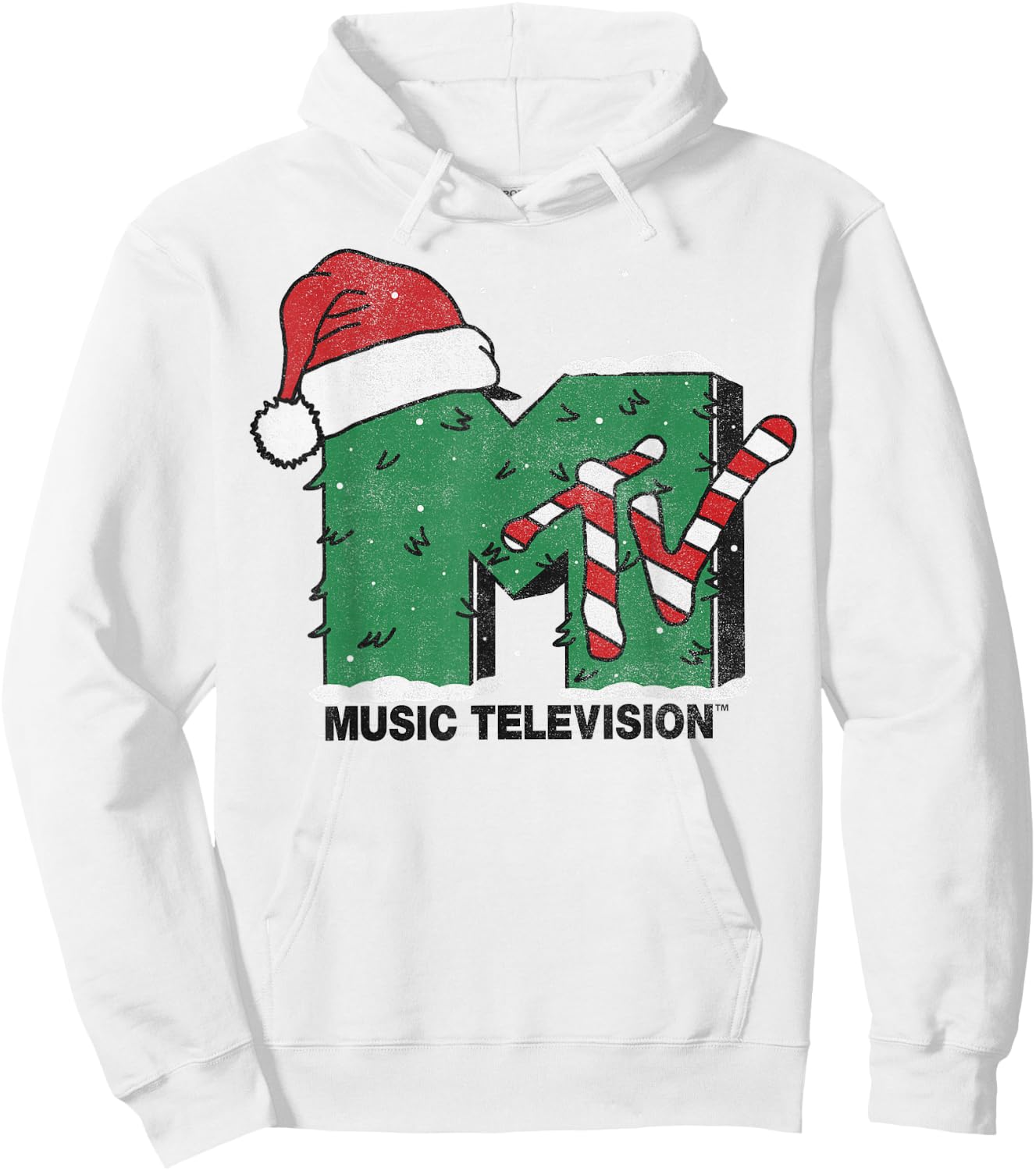 MTV Logo Christmas Tree Santa Hat Colors Graphic Hoodie - Hoodie | White