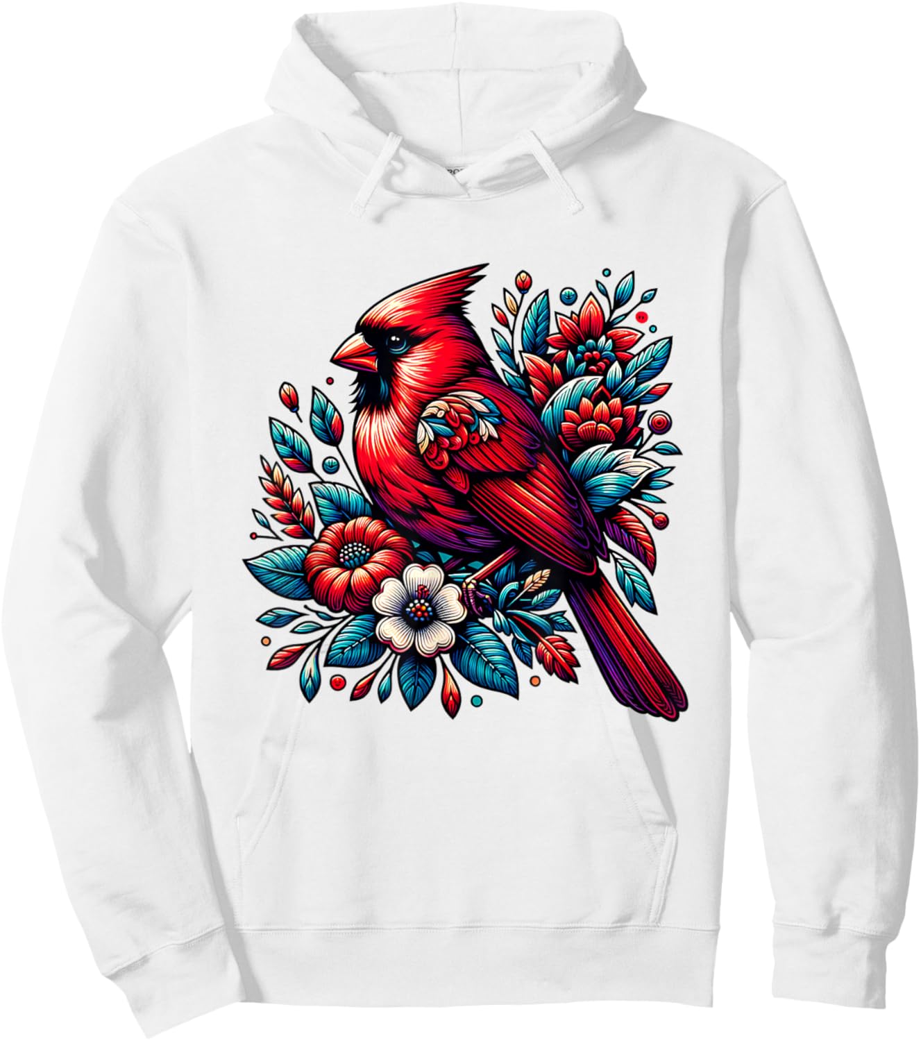 Cute Red Cardinal Bird Vintage Flowers Northern Cardinal Hoodie - Hoodie | White