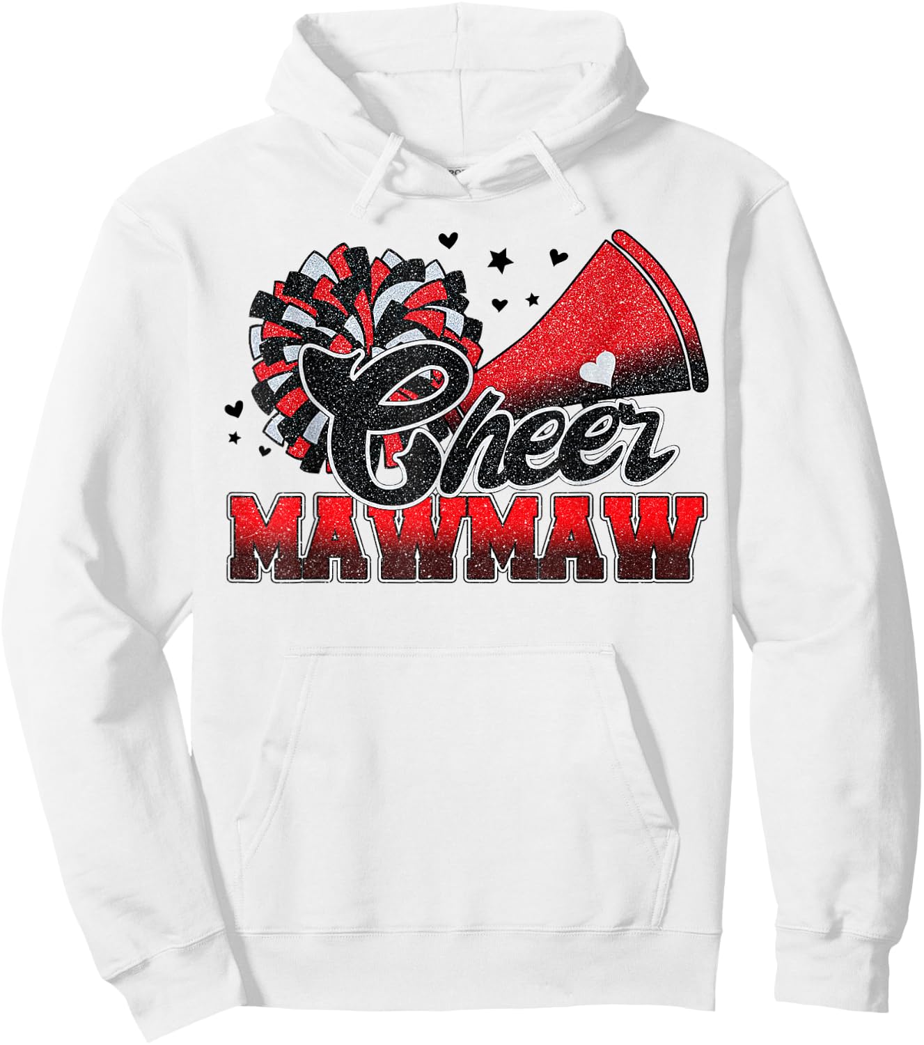 Cheer Mawmaw Cheer Leader Gift Biggest Fan Black Red Pom Pom Hoodie - Hoodie | White