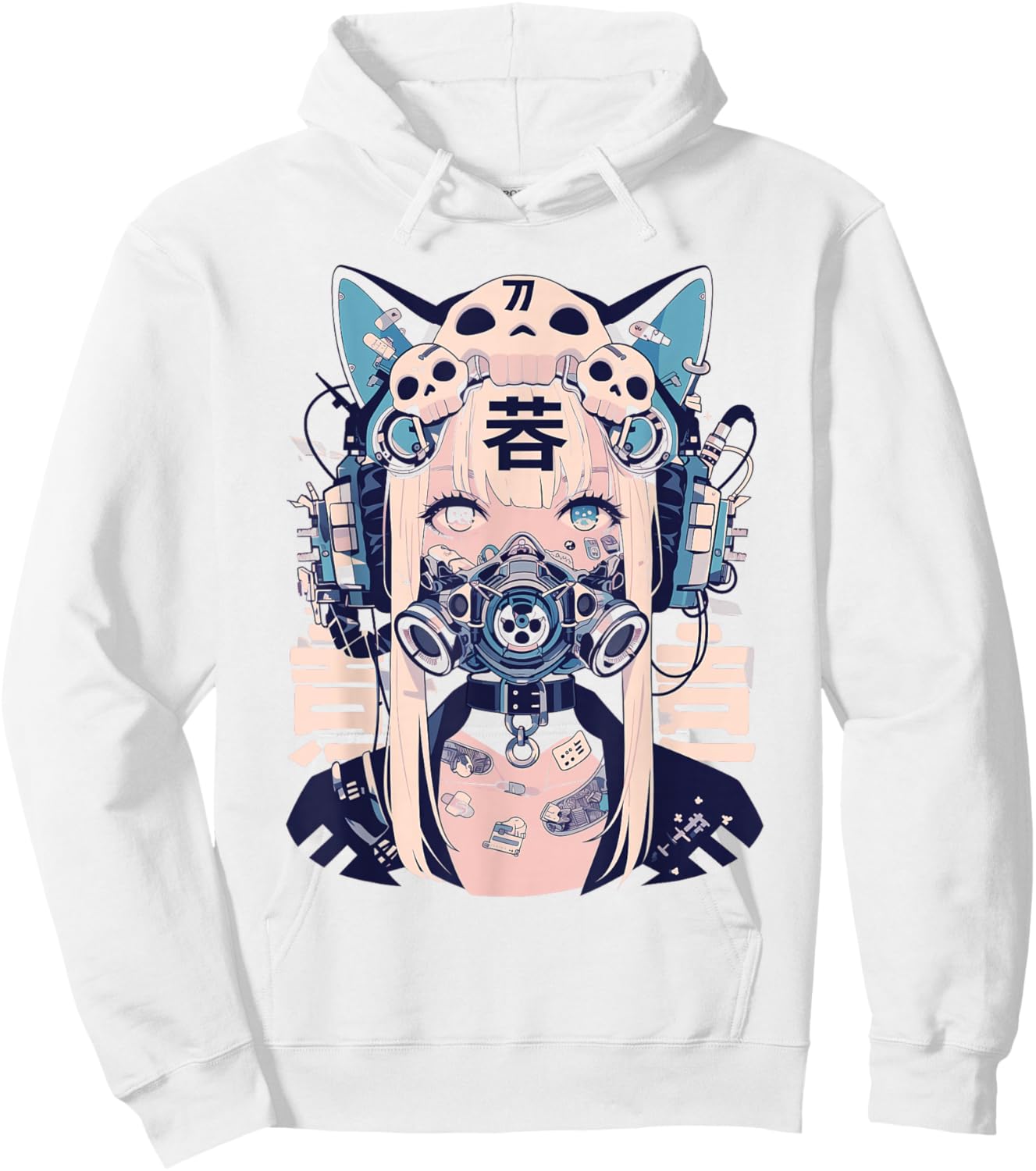 Anime Manga Cyberpunk Aesthetic Techwear Harajuku Cat Girl Hoodie - Hoodie | White