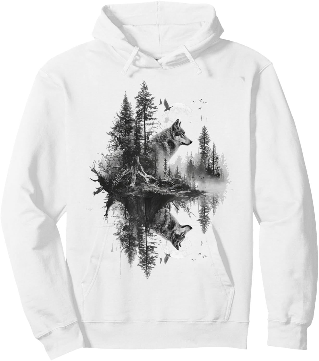 Wolf in front of moon and trees wolves wild animal Hoodie - Hoodie | White