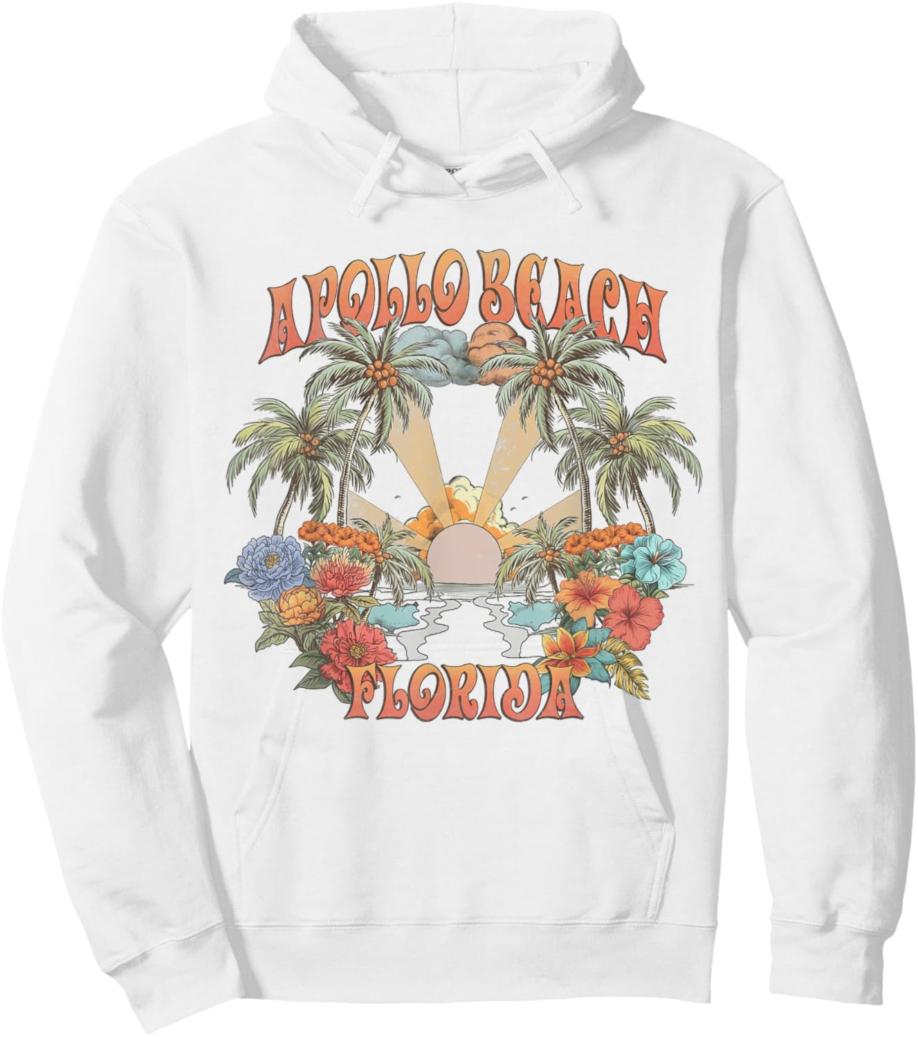 Vintage Apollo Beach Florida Tropical Sunset Groovy Hoodie - Hoodie | White