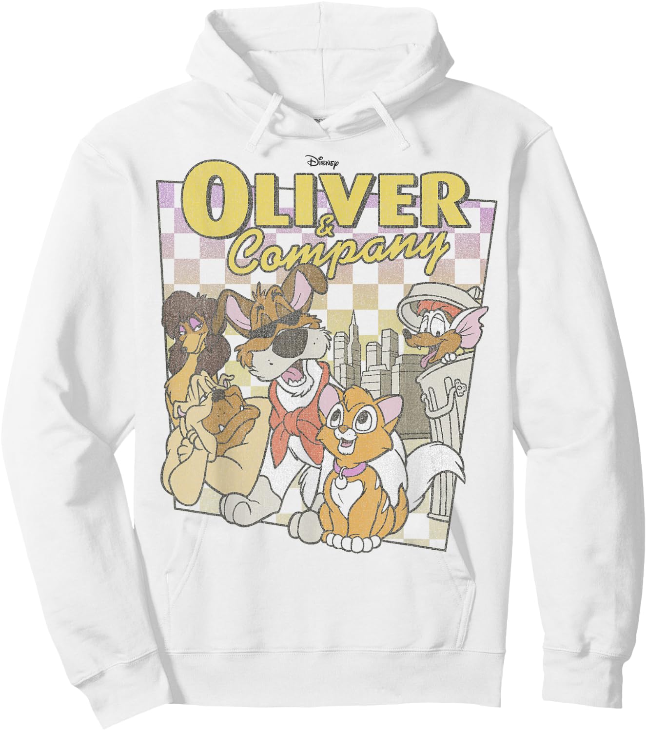 Disney Oliver & Company Checkerboard Poster Hoodie - Hoodie | White