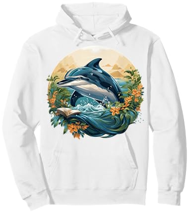 Dolphin Reading Book Hoodie - Hoodie | White